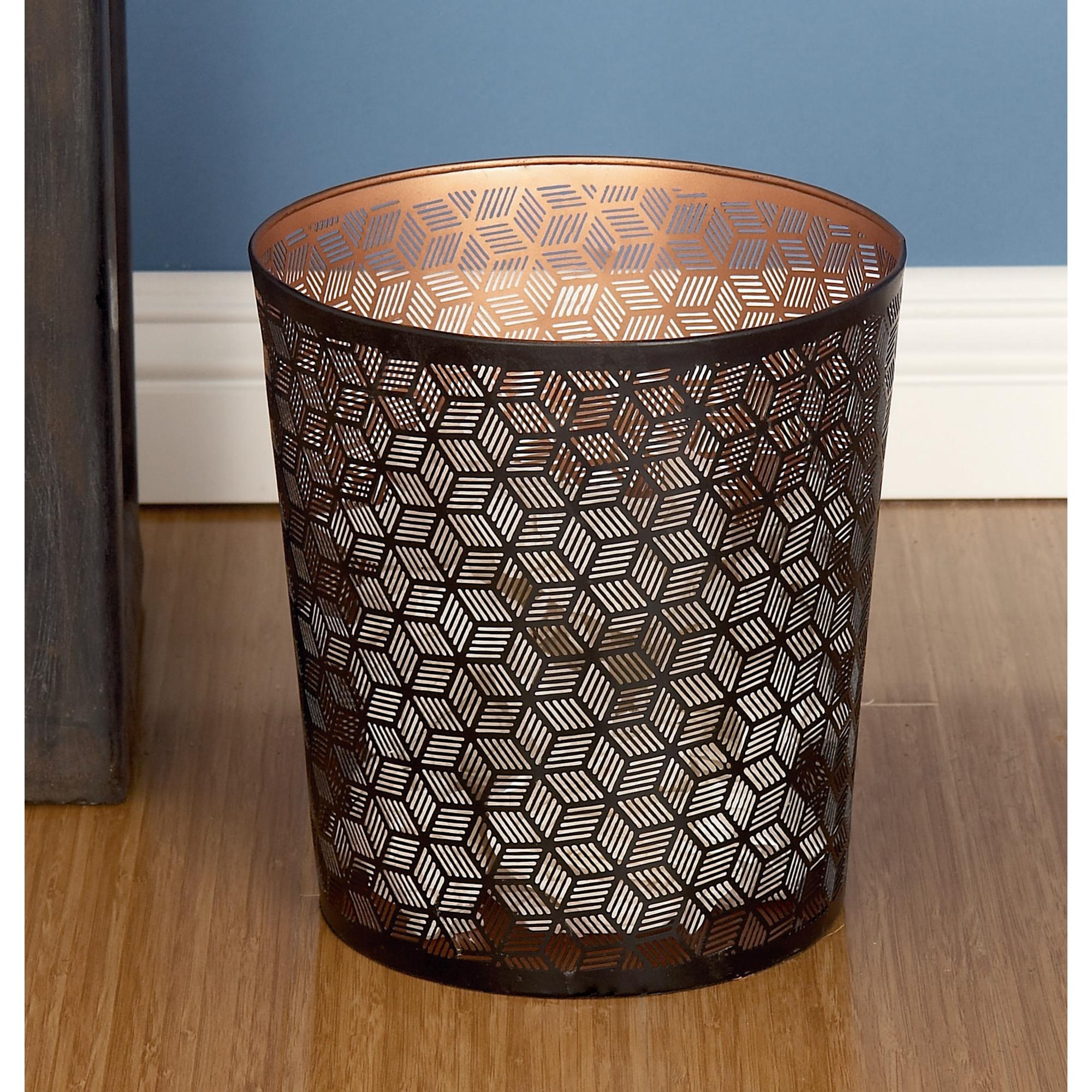 Geometric Metal Office Bathroom Small Waste Bin with Laser Carved Design