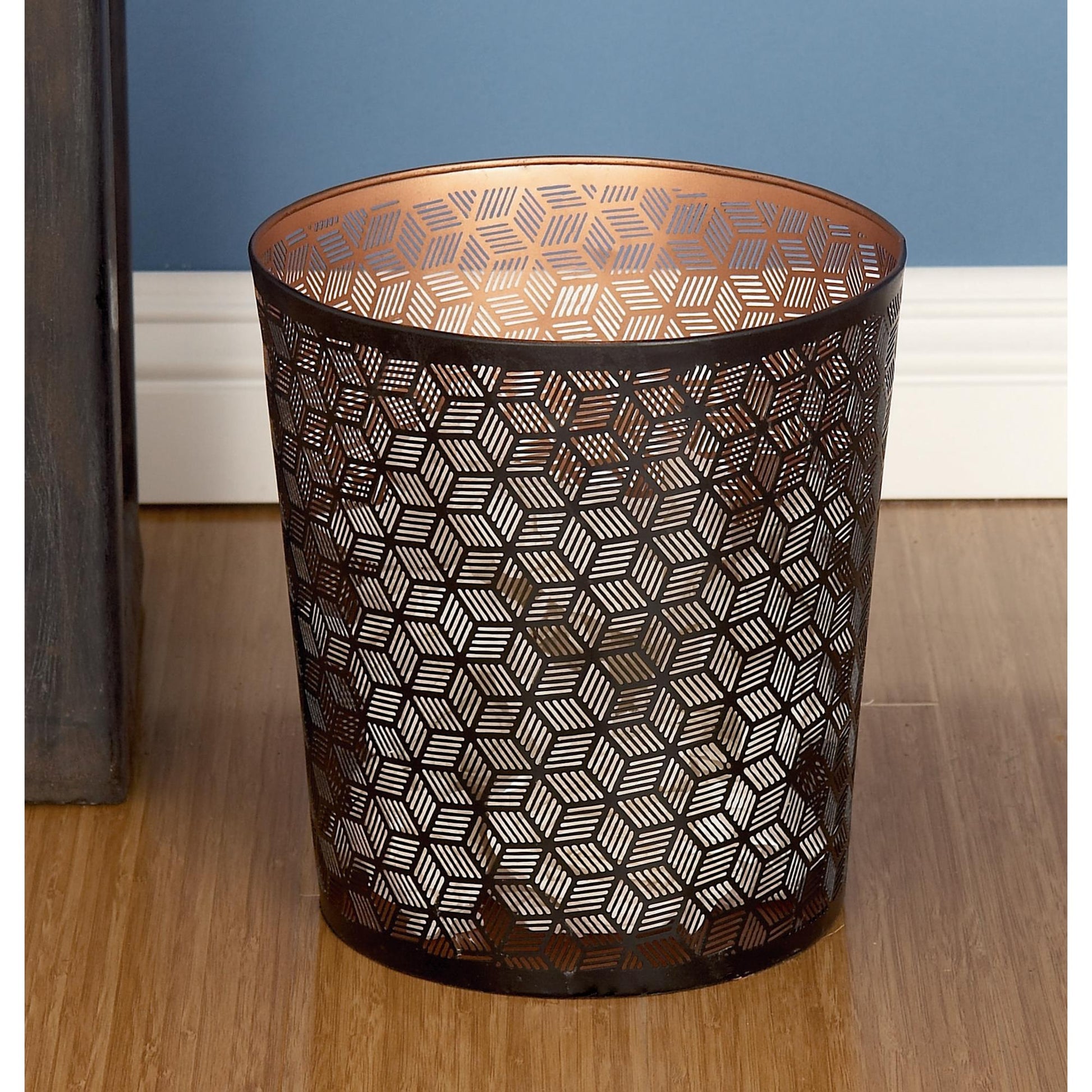 Geometric Metal Office Bathroom Small Waste Bin with Laser Carved Design