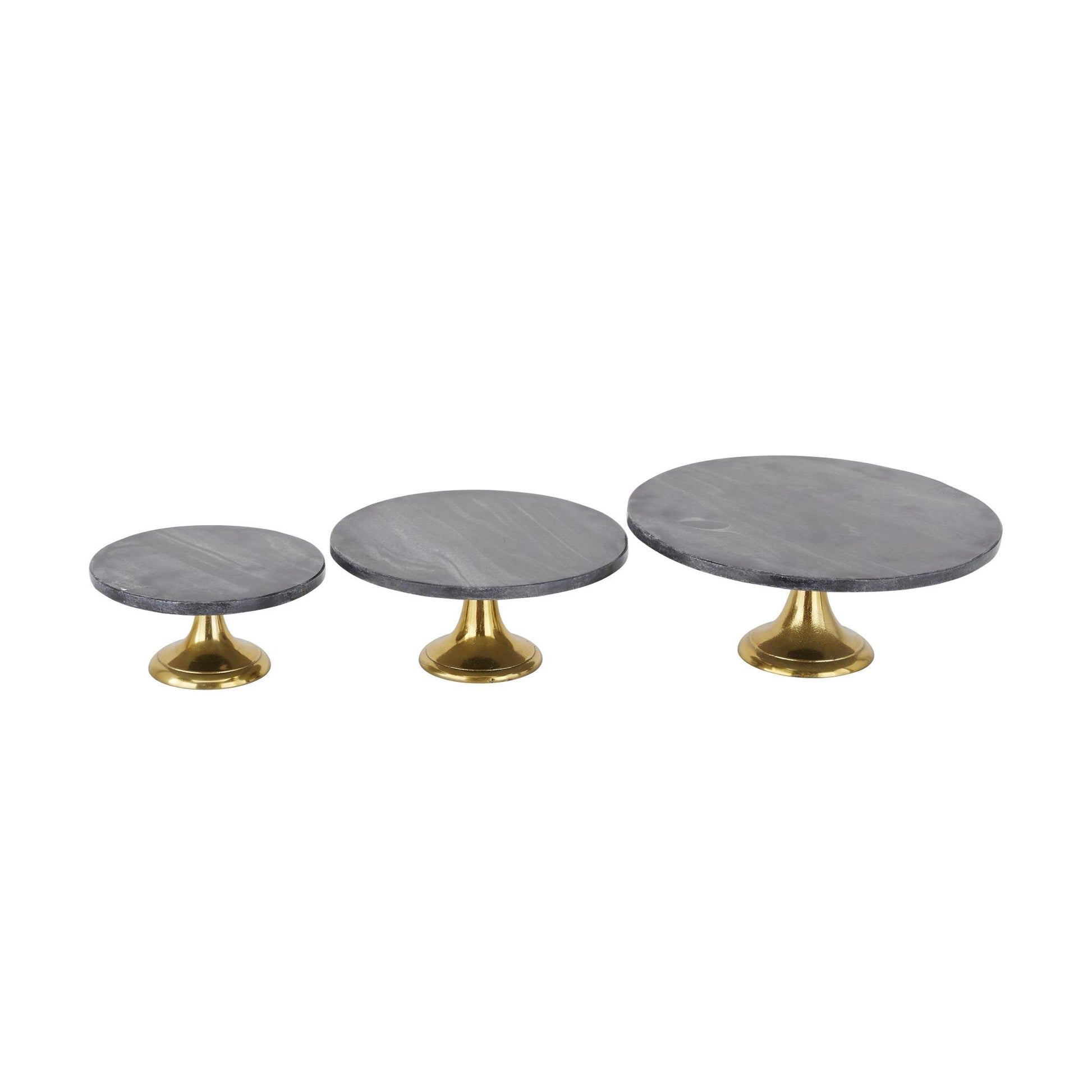 Set of 3 Black Aluminum Metal Decorative Cake Stand with Gold Base