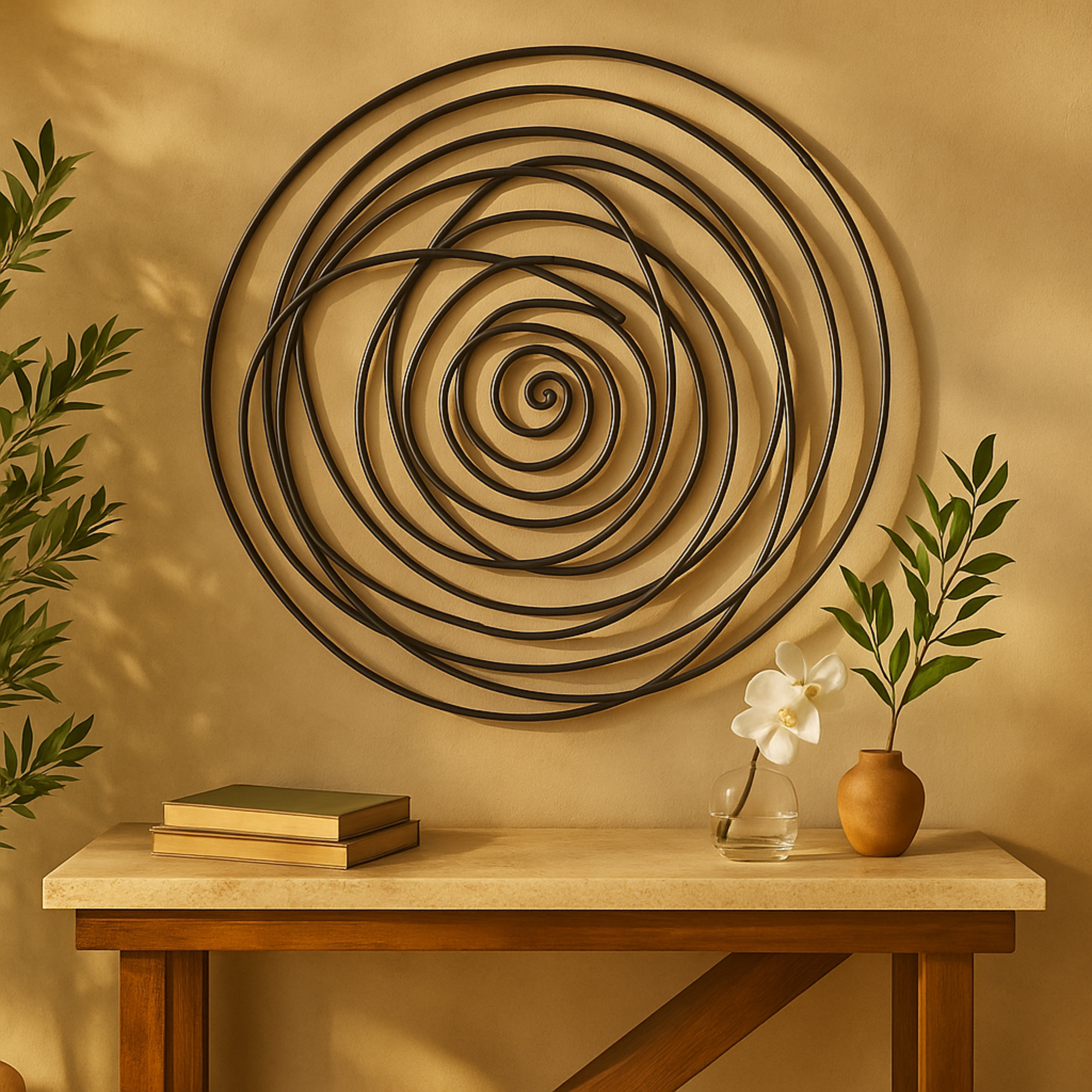 Abstract Black Metal Round Overlapping Lines Home Wall Decor