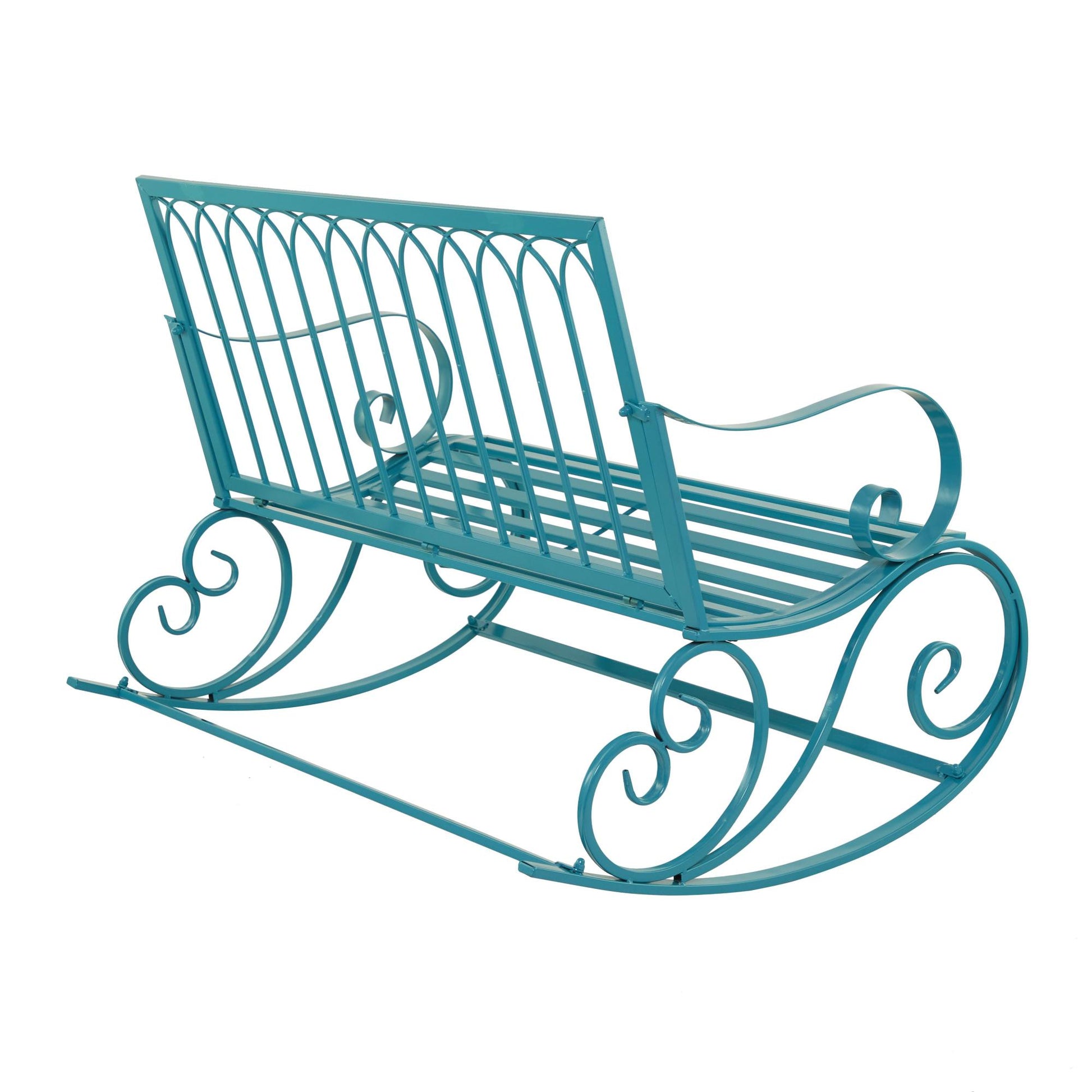 Scroll Teal Metal Rocking Patio Outdoor Bench