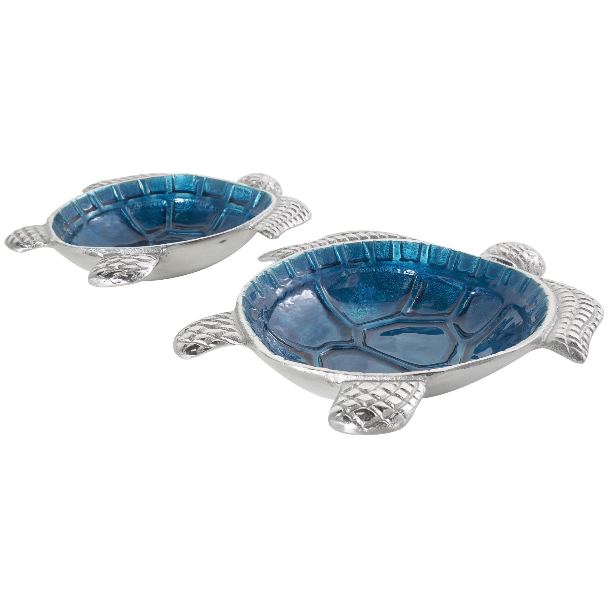 Set of 2 Turtle Aluminum Metal Handmade Enameled Large Decorative Bowl with Silver Metal Exterior