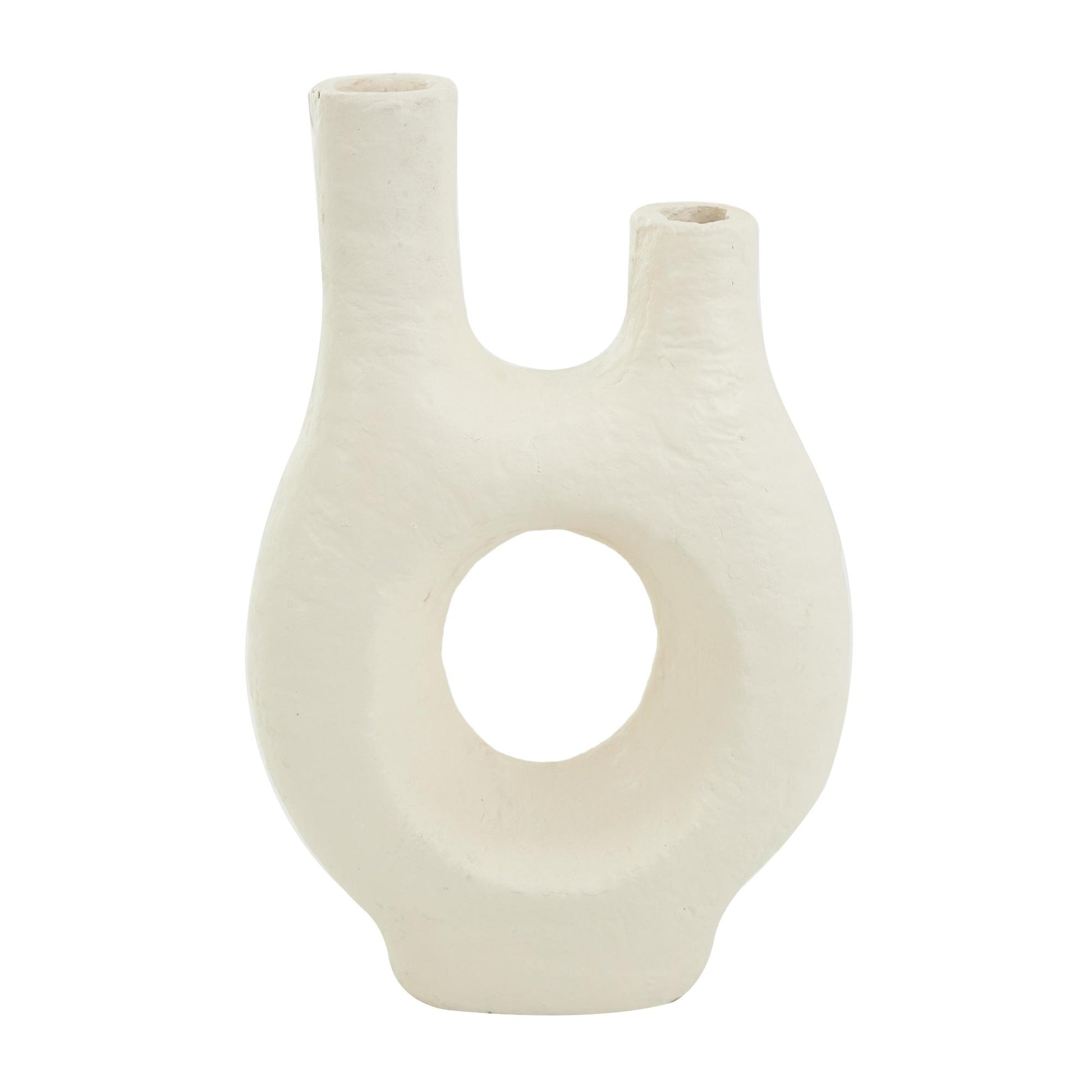 Abstract Beige Paper Mache Rounded Decorative Vase with Double Openings