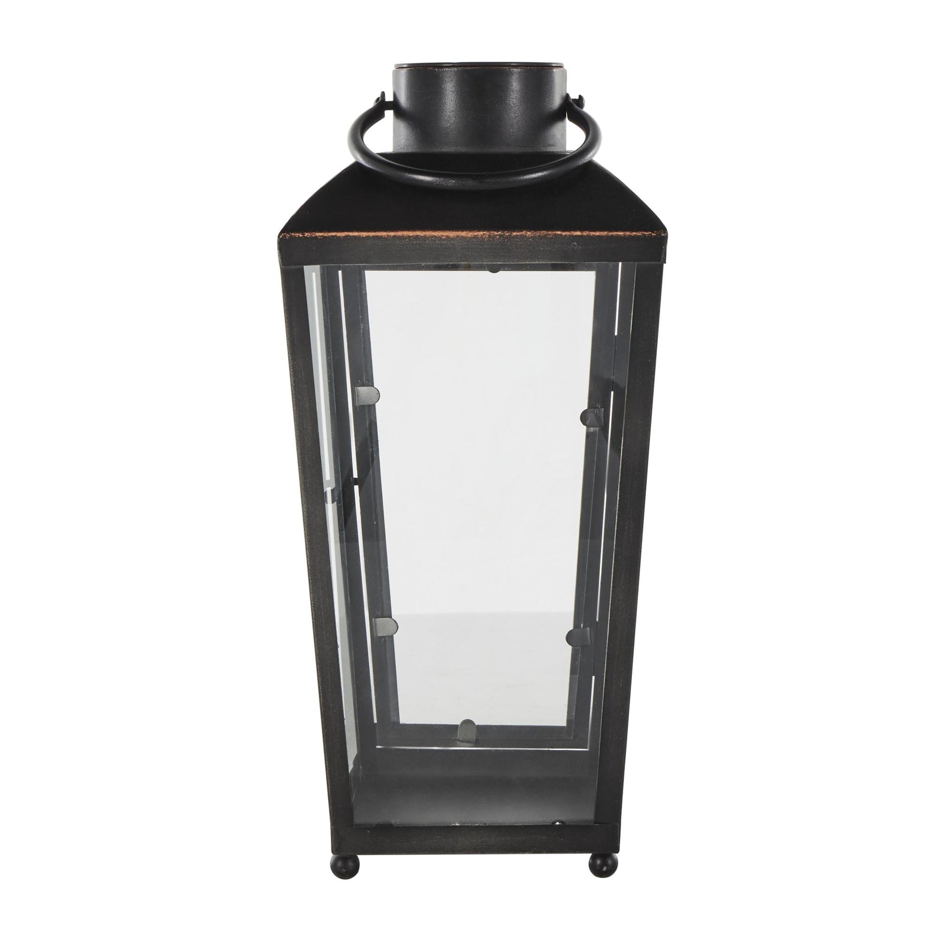 Black Metal Modern Indoor Outdoor Candle Lantern with Gold Accents