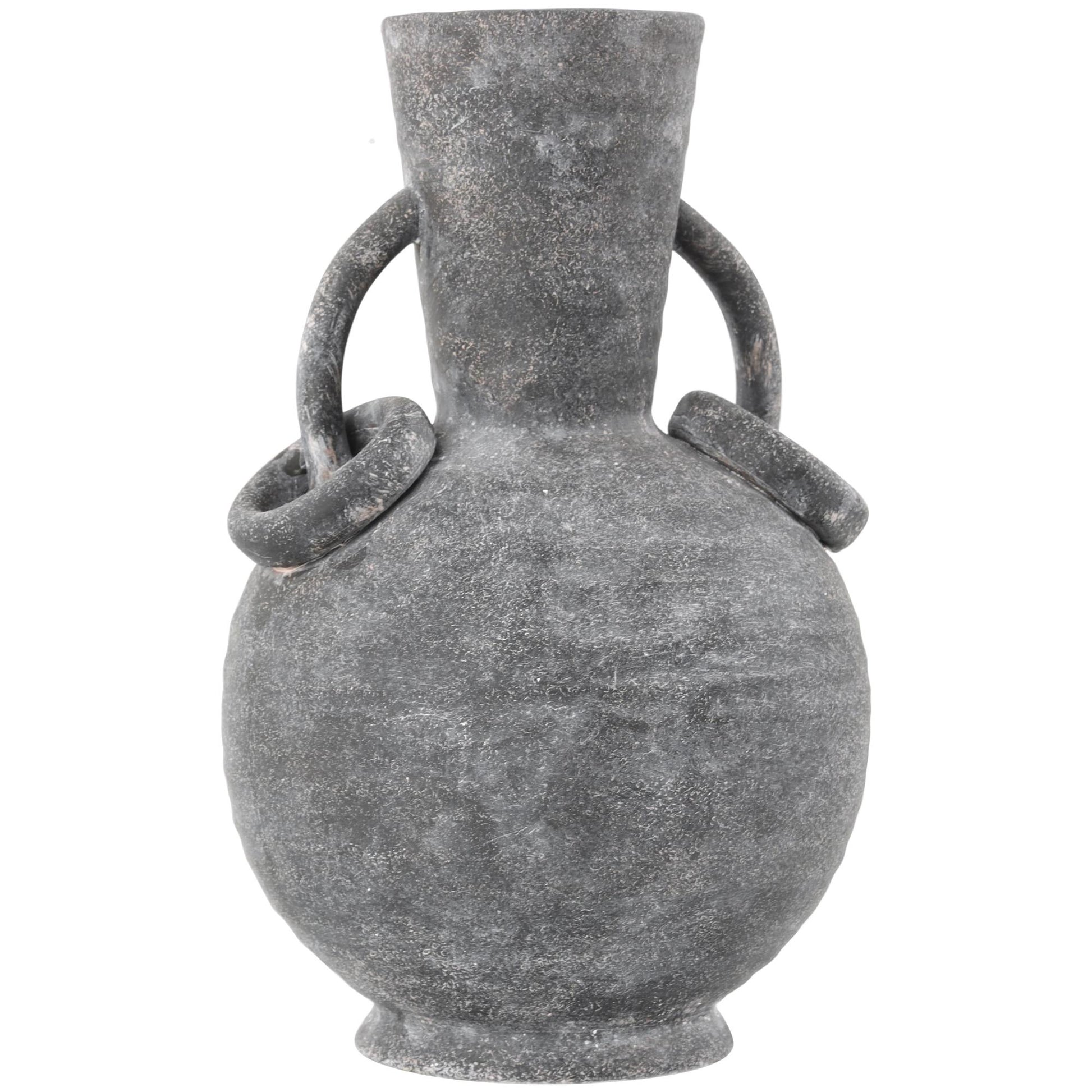 Ceramic Textured Decorative Vase with Ring Handles