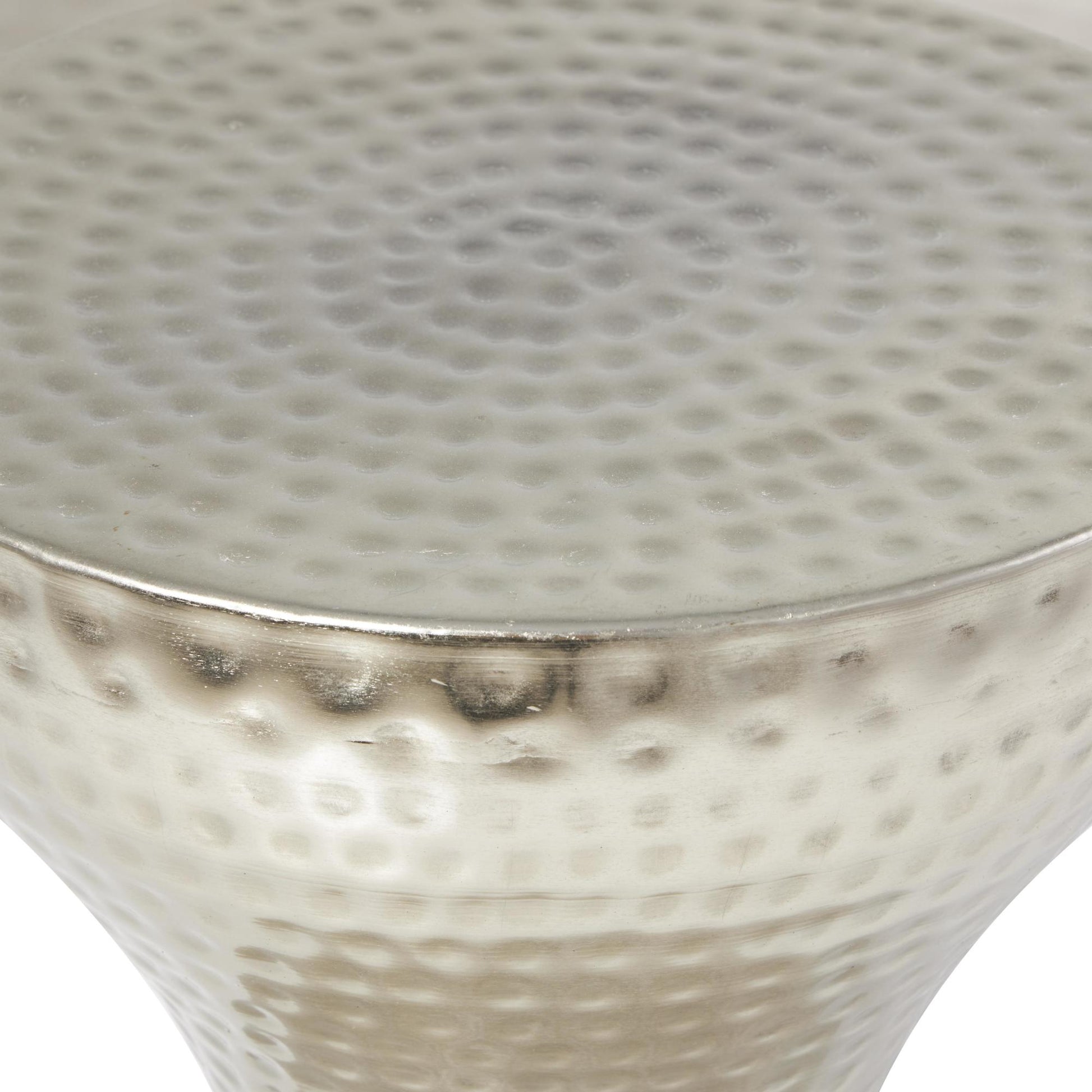 Metal Hammered Side End Accent Table with Hourglass Shape