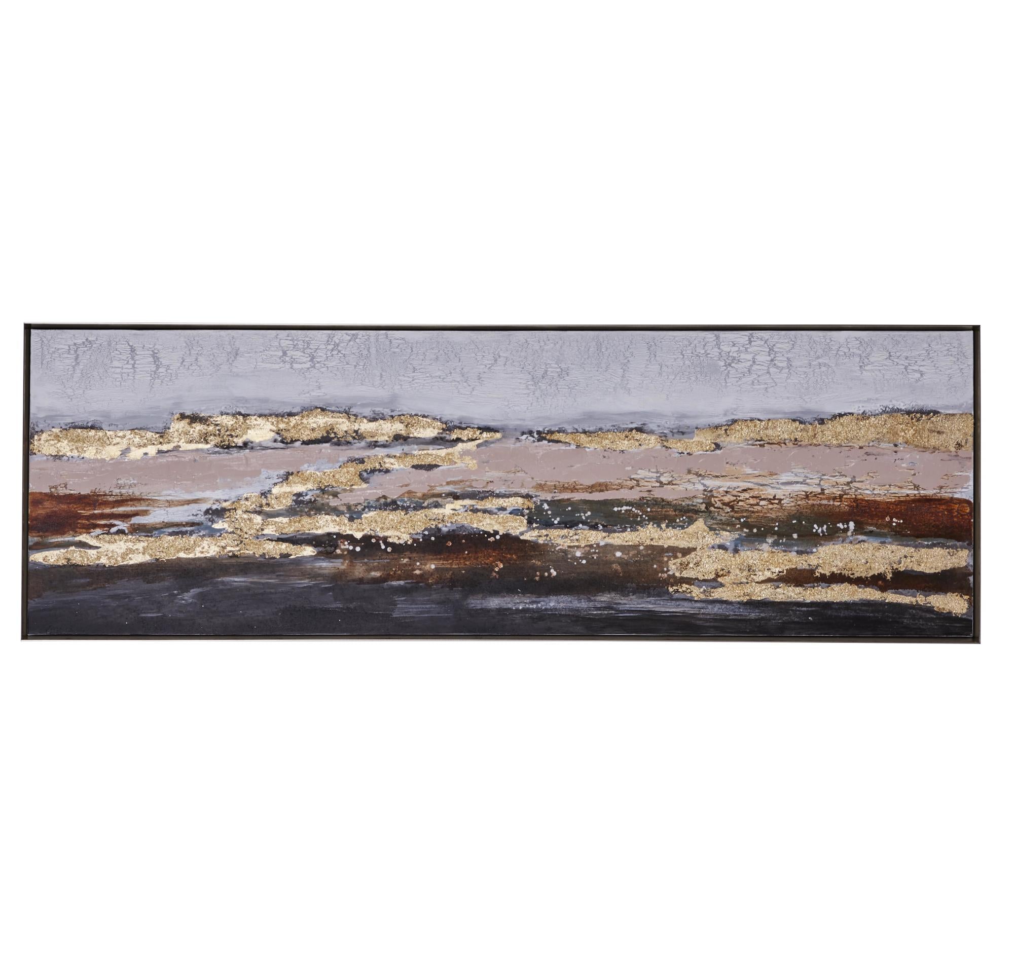 Geode Gold Canvas Foiled and Brushstrokes Living Room Framed Wall Art with Gold Frame