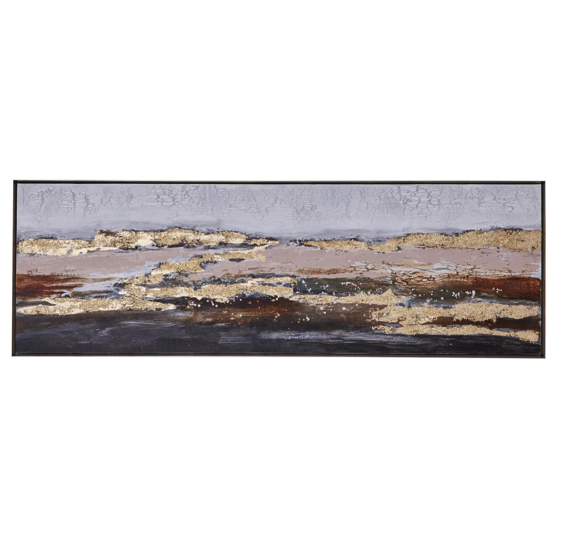 Geode Gold Canvas Foiled and Brushstrokes Living Room Framed Wall Art with Gold Frame
