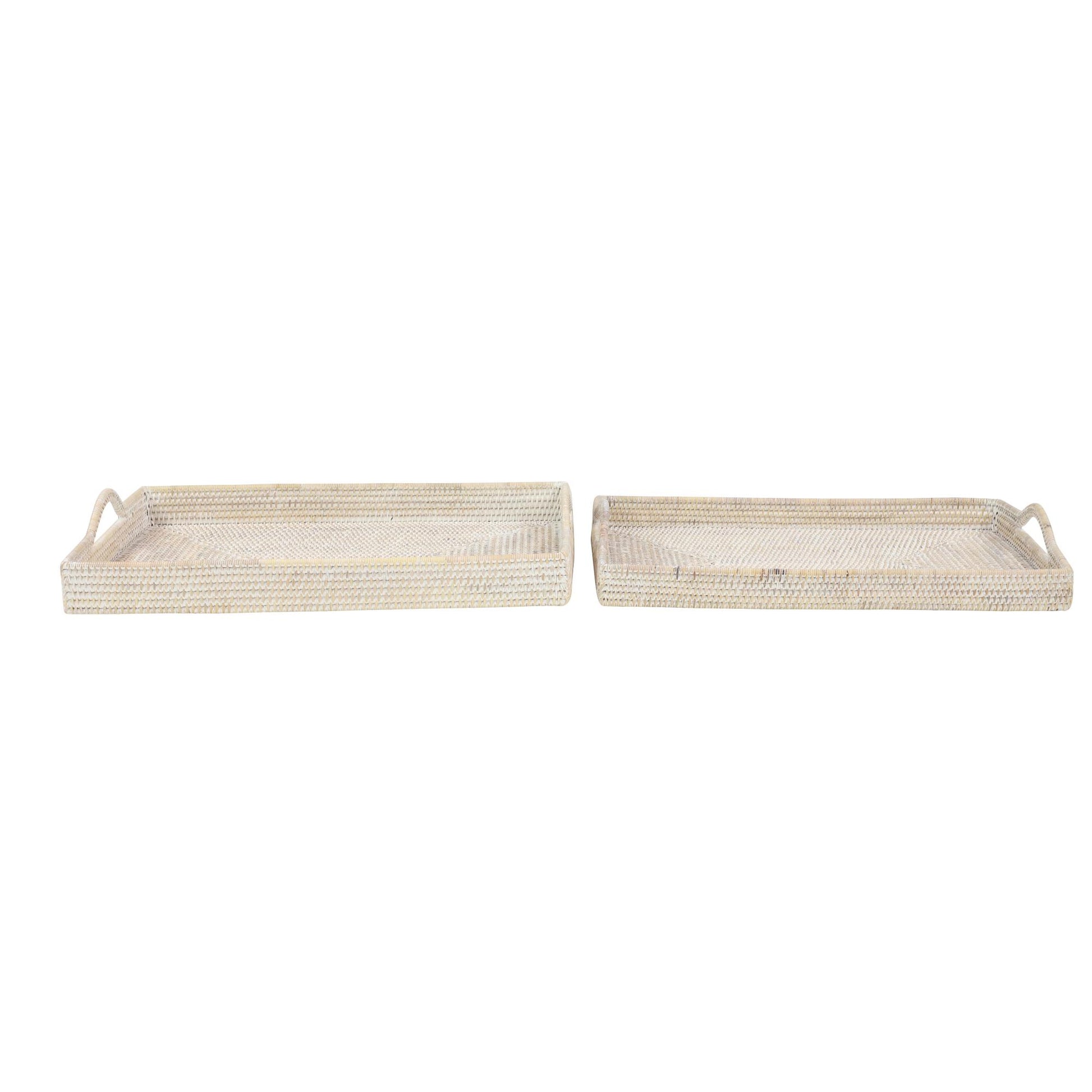 Set of 2 Rattan Large Rectangular Woven Living Room Decor Tray