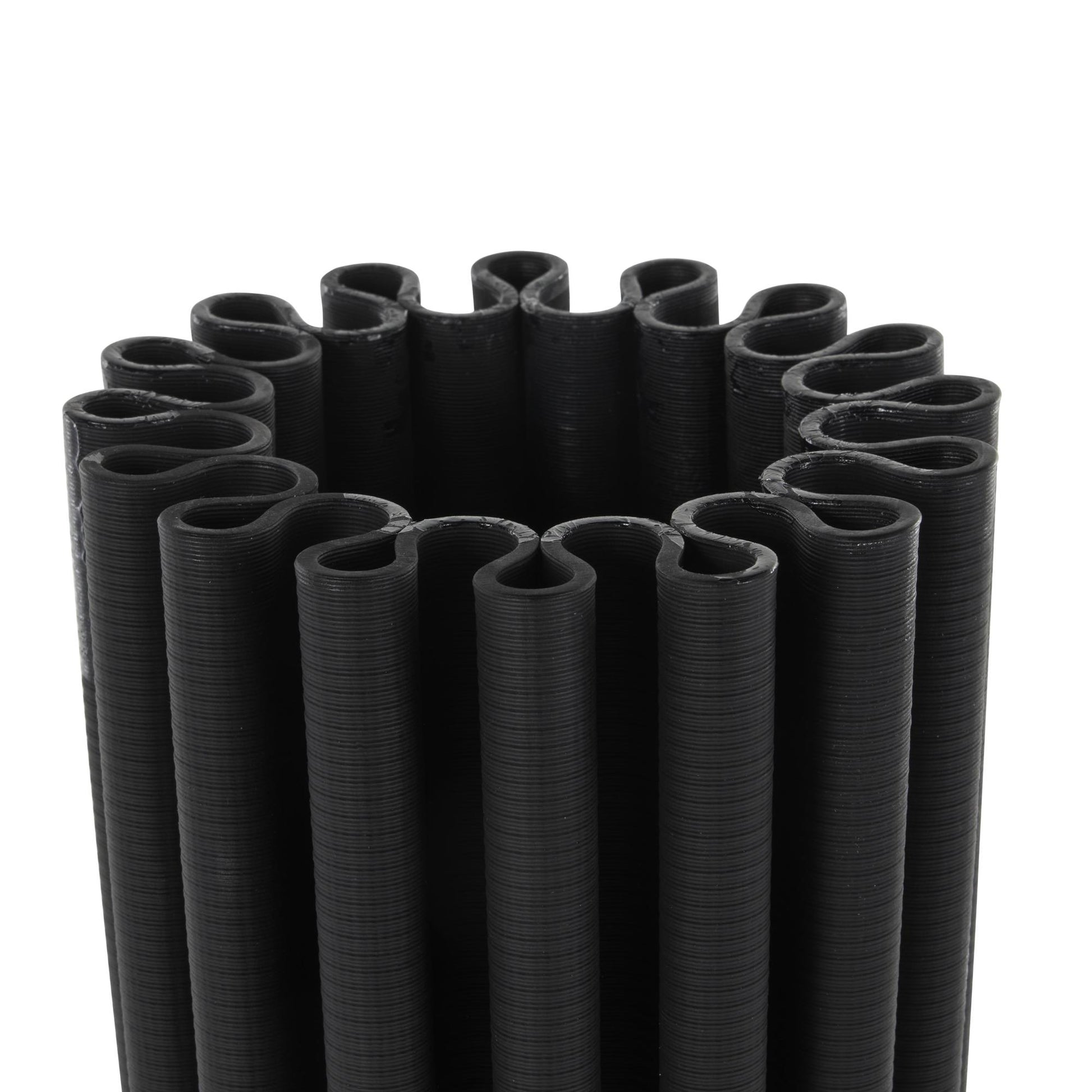 Abstract Black Ceramic Dimensional Ribbed Decorative Vase with Cylindrical Ridges