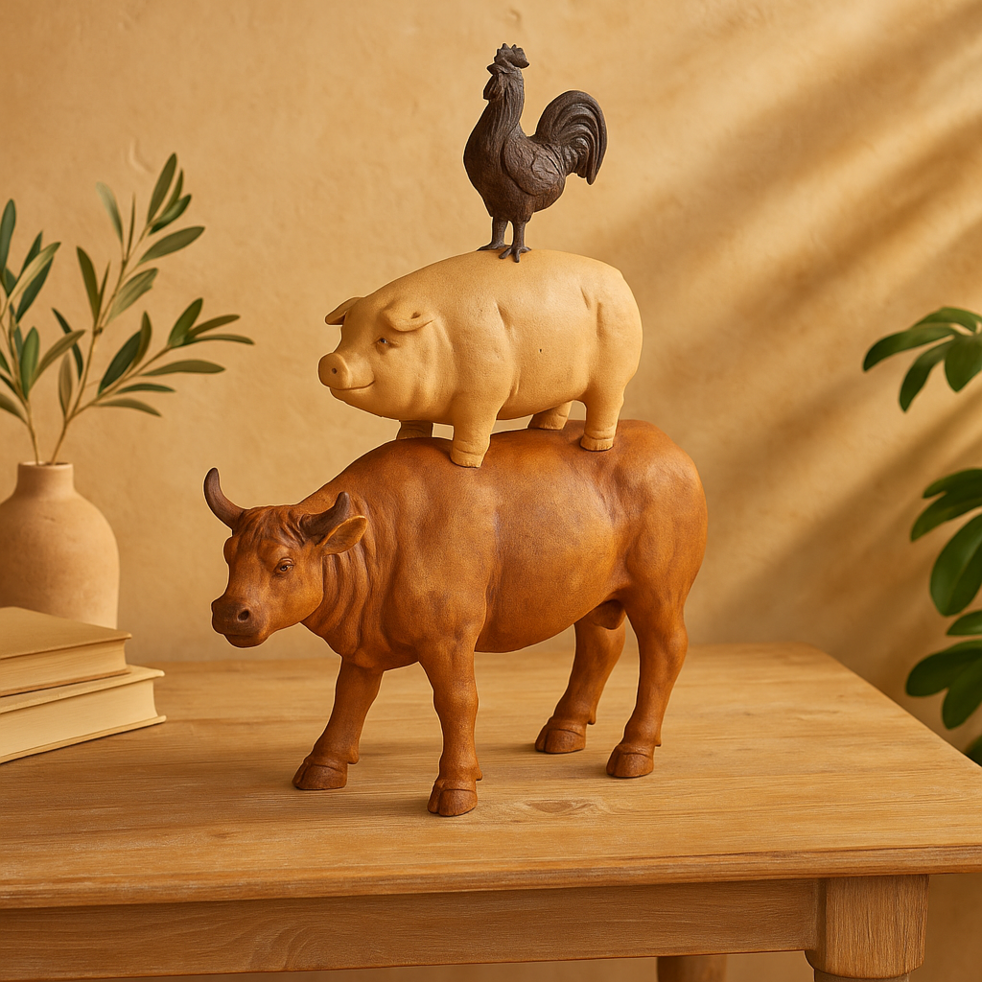 Farm Animals Resin Stacked Decorative Sculpture