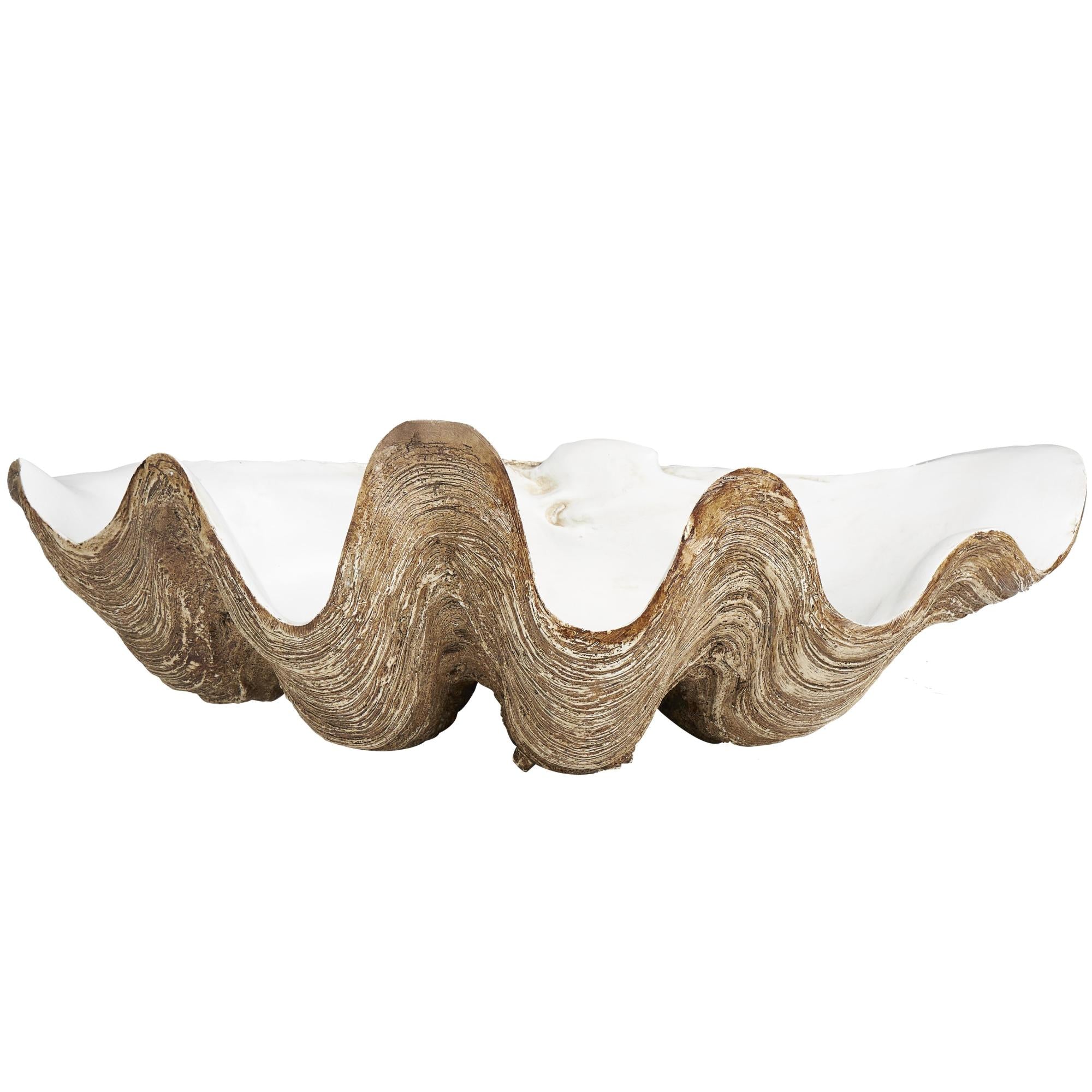 Shell Brown Polystone Large Decorative Bowl with White Interior