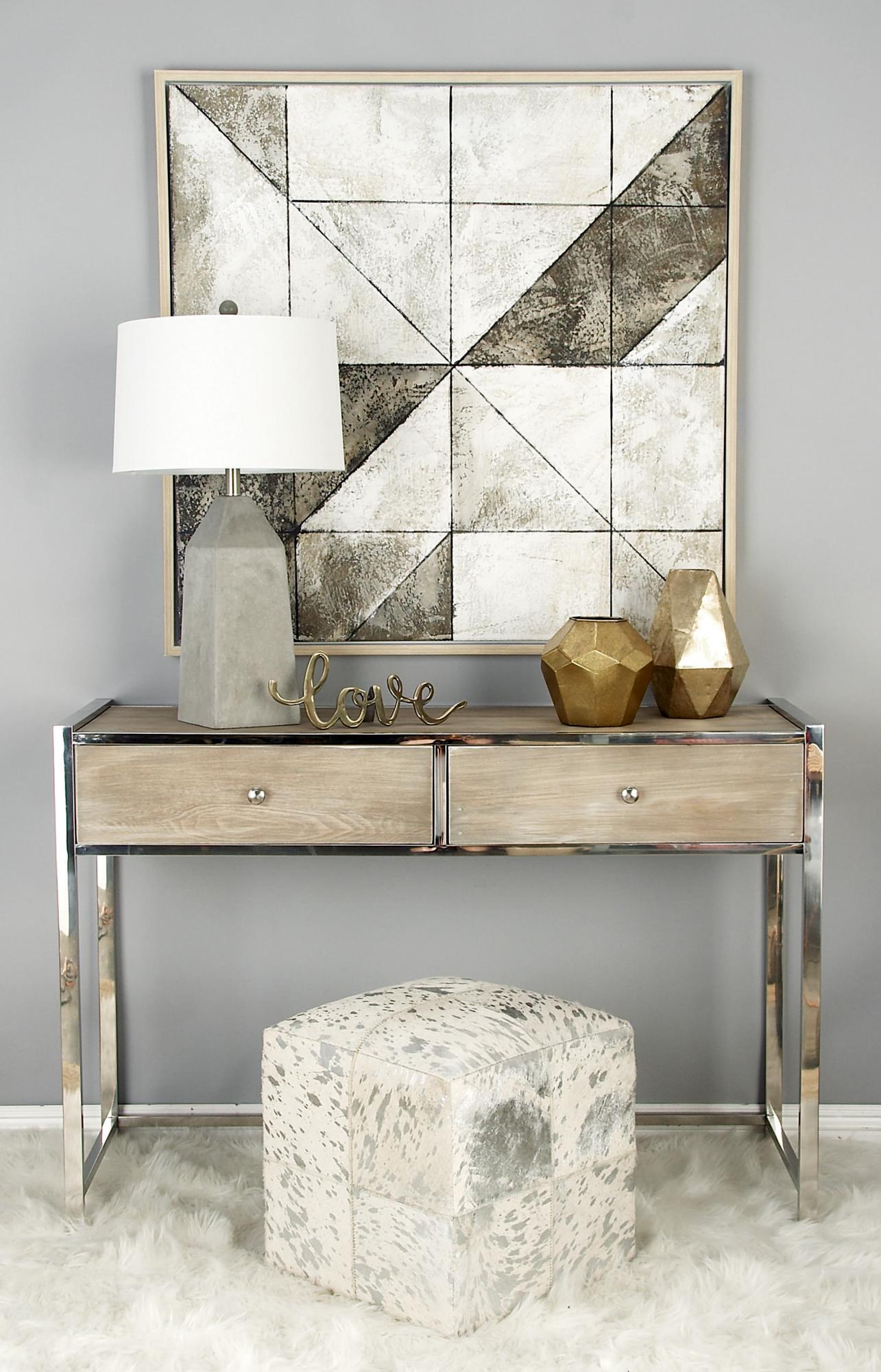 Leather Handmade Cowhide Living Room Stool with Patchwork Pattern