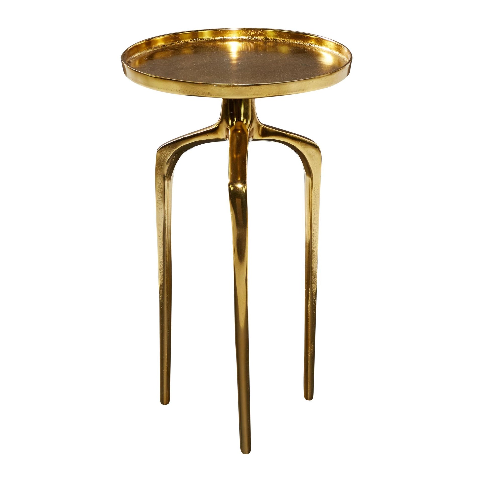 Aluminum Metal Tray Inspired Top Side End Accent Table with 3 Tripod Legs