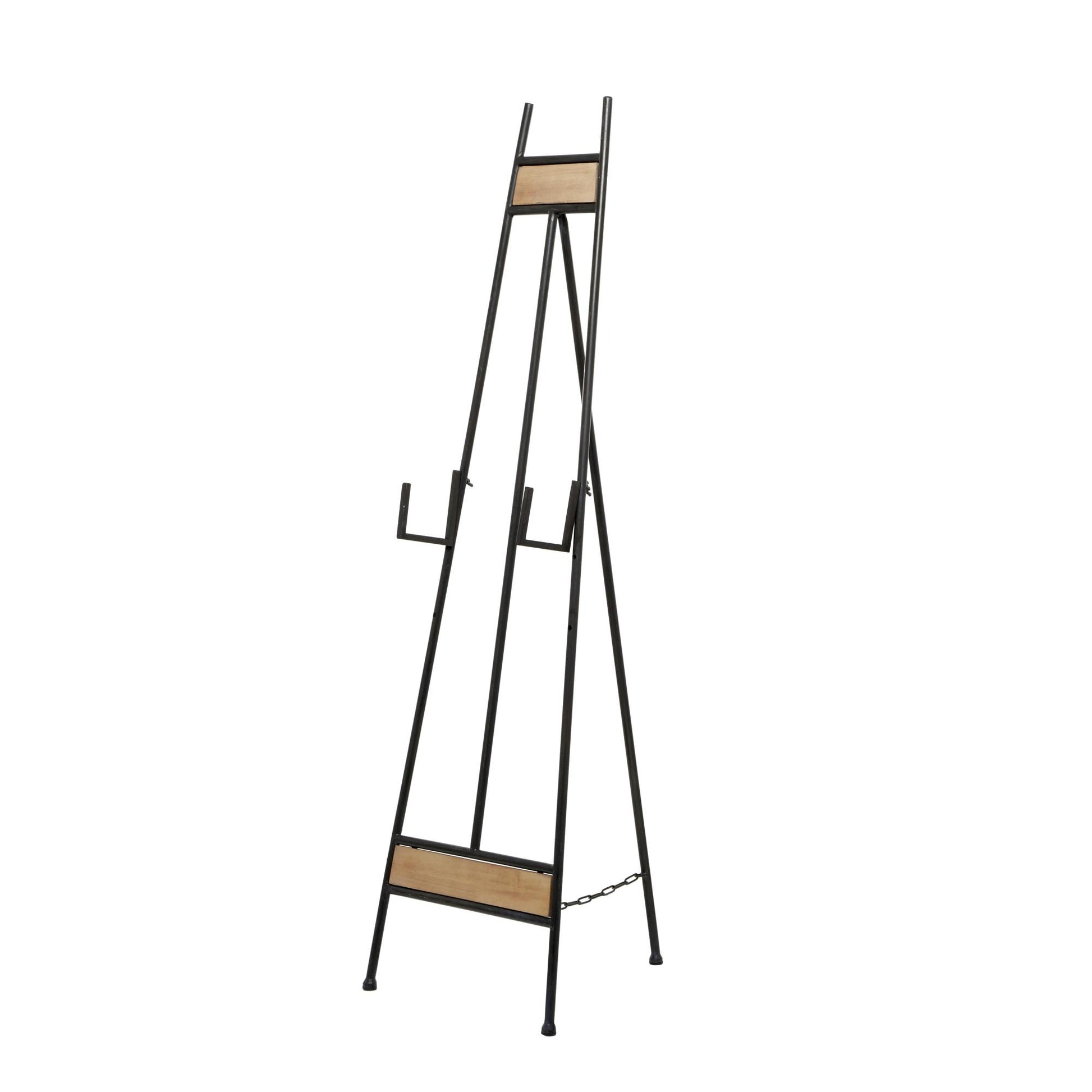 Black Metal Tall Adjustable 3 Tier Display Easel with Chain Support and Wood Accents