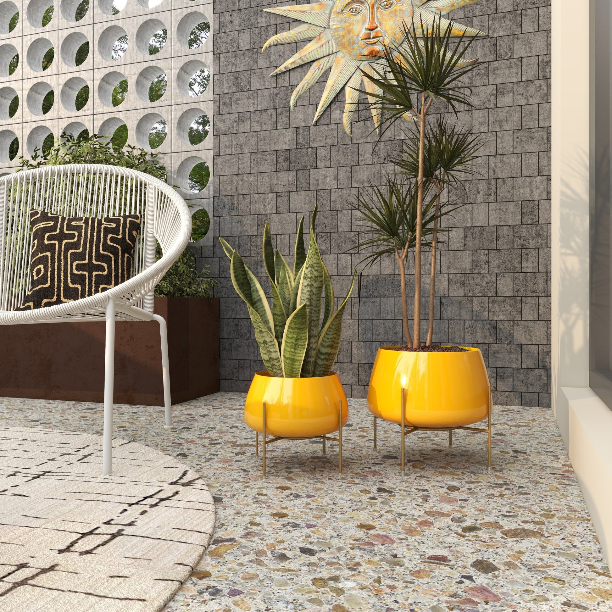 Set of 2 Metal Rounded Dome Indoor Outdoor Planter with Removable Stand