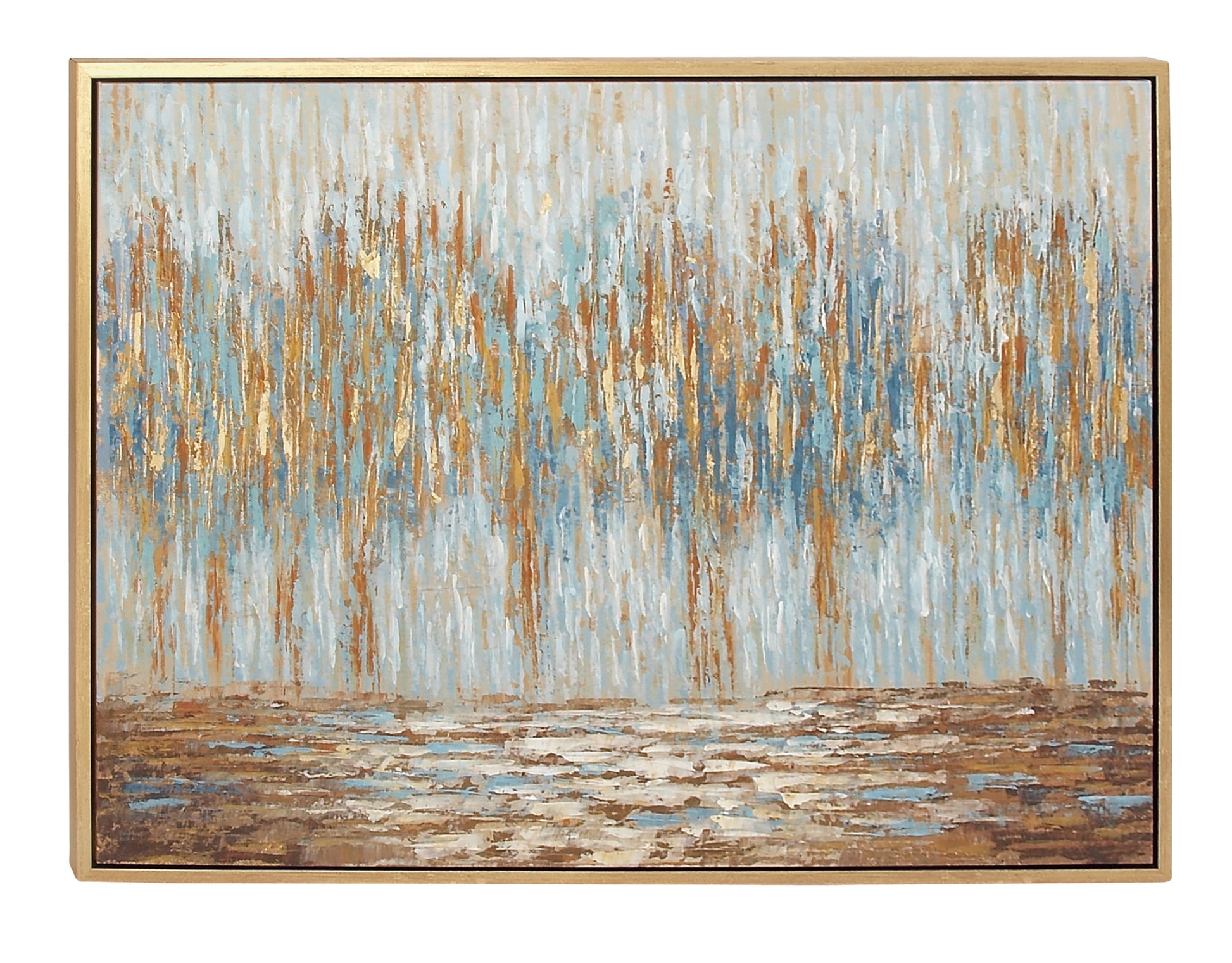 Tree Blue Canvas Abstract Living Room Framed Wall Art with Gold and Copper Accents