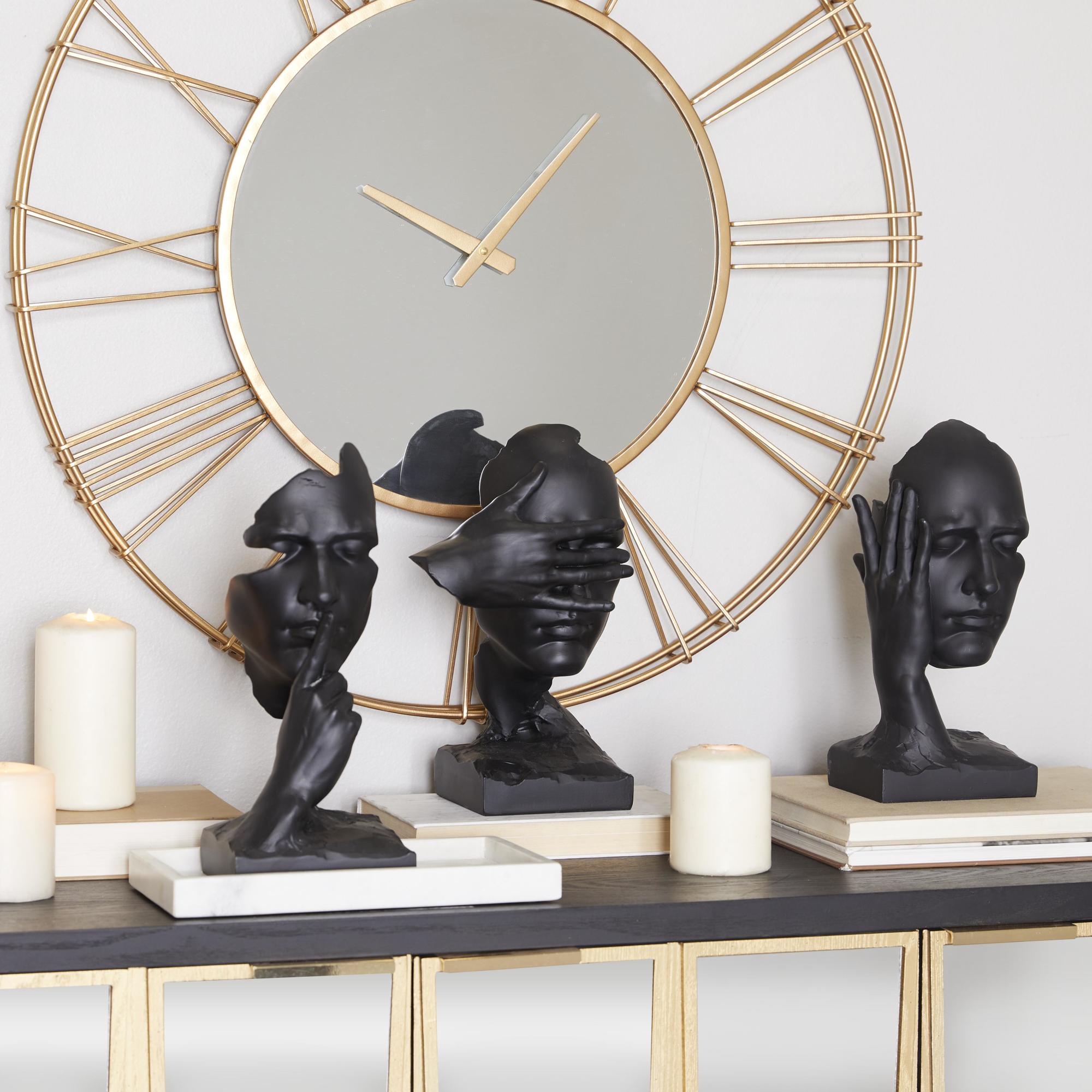 Set of 3 Face Black Polystone Decorative Sculpture