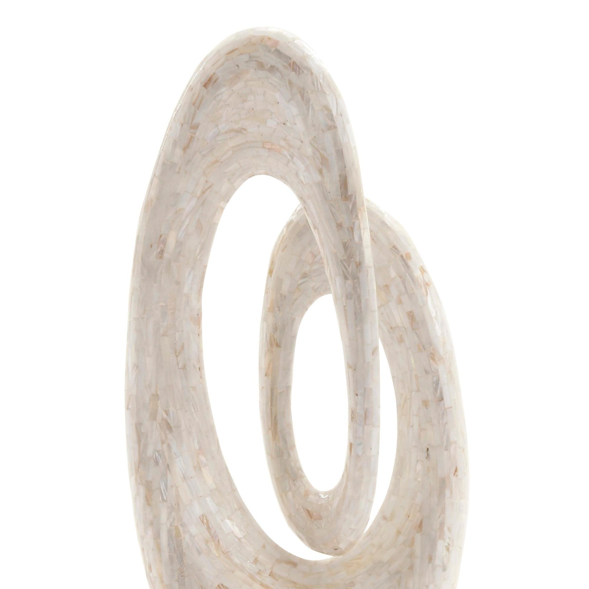 Abstract Mother of Pearl Shell Swirl Decorative Sculpture with Black Base