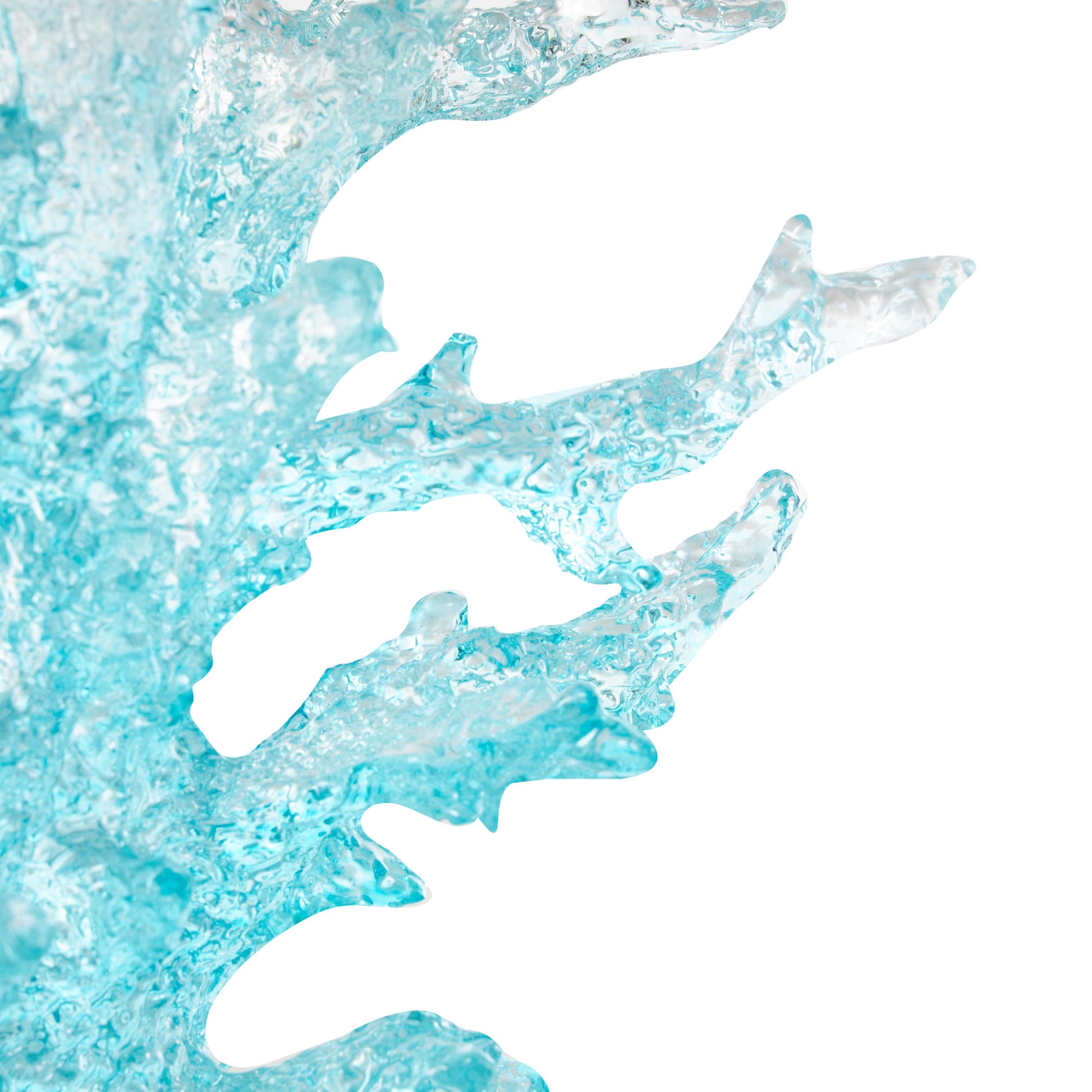 Coral Blue Glass Ombre Decorative Sculpture with Clear Square Base