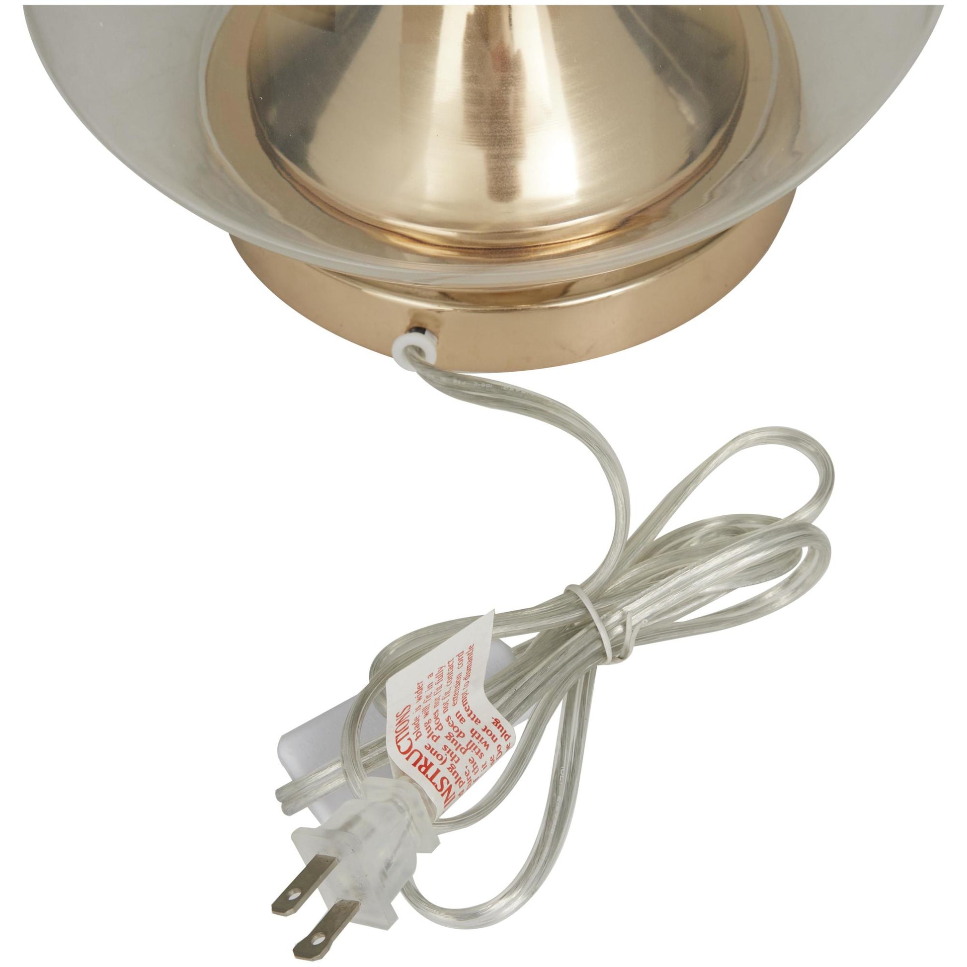 CosmoLiving by Cosmopolitan Gold Tempered Glass Transparent Base Room Table Lamp with Drum Shade