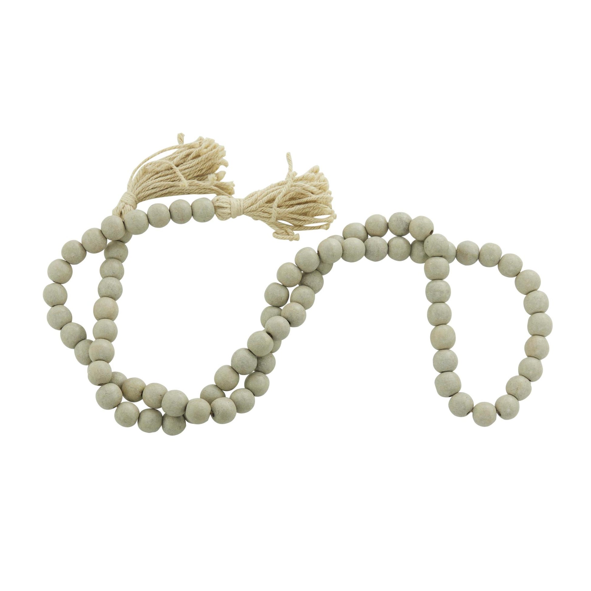 Mango Wood Handmade Round Long Carved Beaded Garland with Tassel