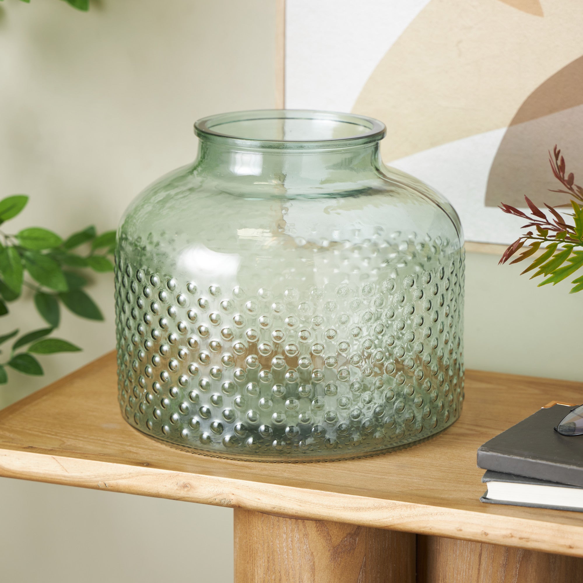 Green Glass Spotted Decorative Vase