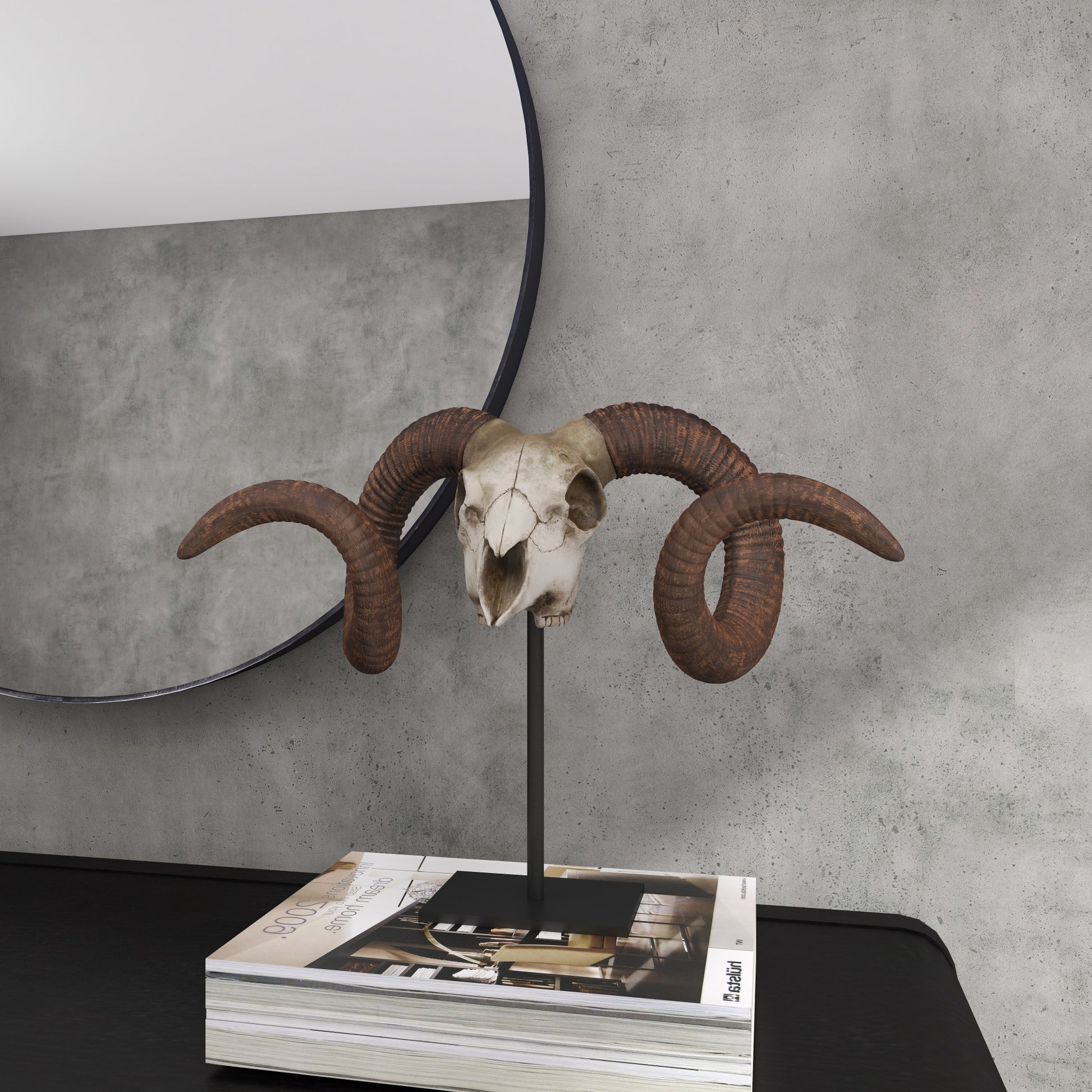 Ram Brown Polystone Skull Decorative Sculpture