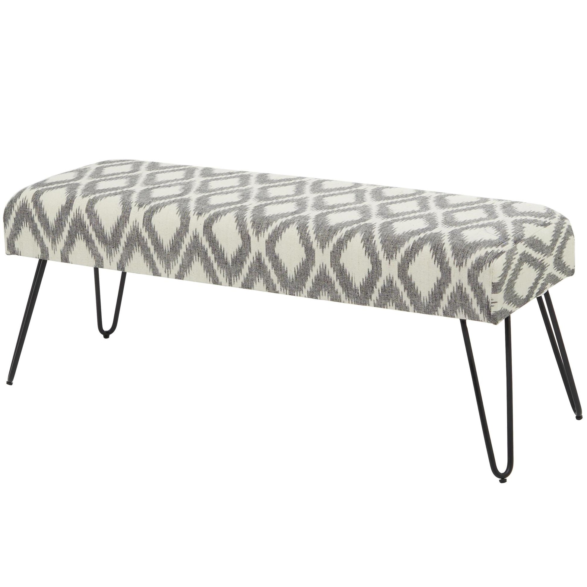 Tribal Cotton Fabric Home Bench with Metal Hairpin Legs