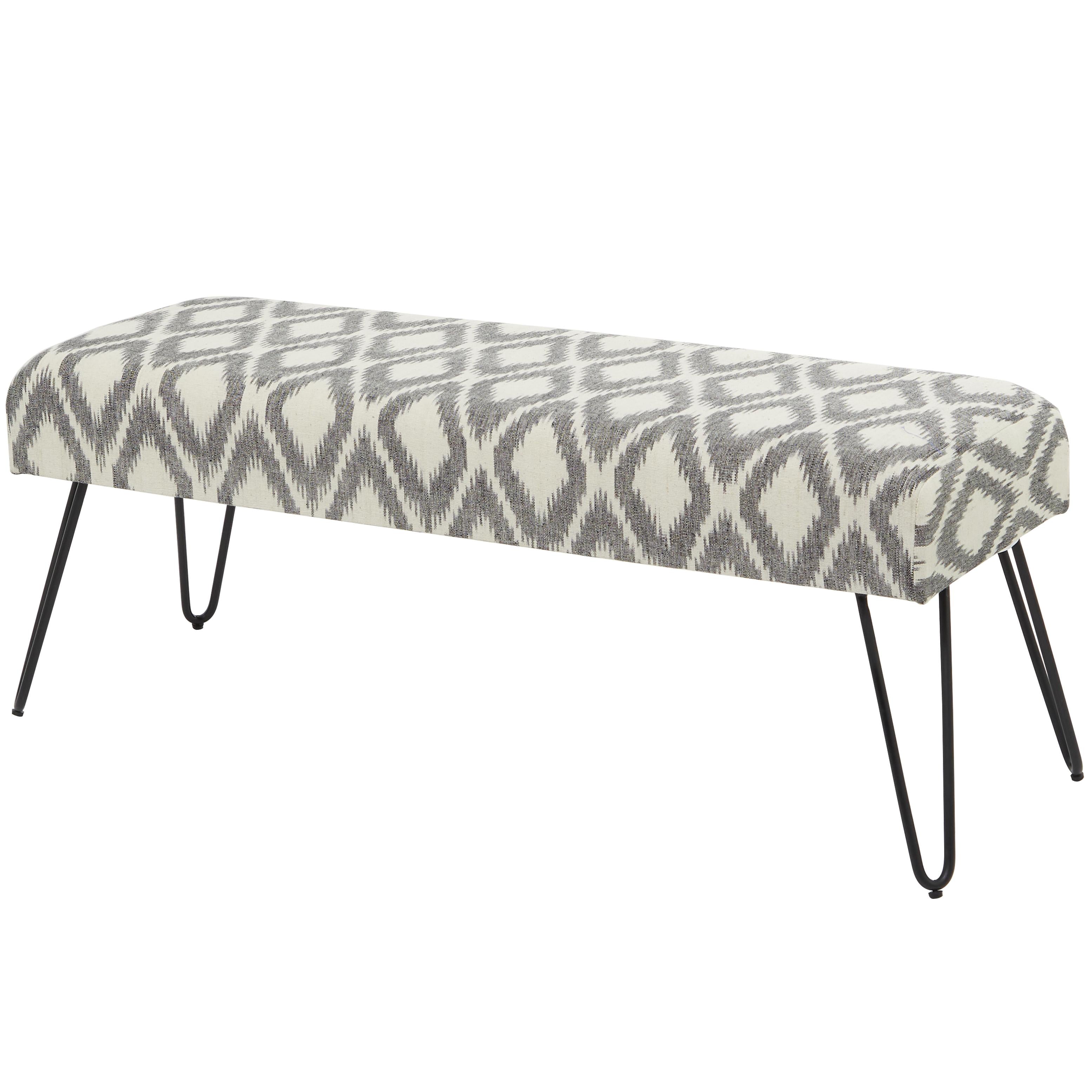 Tribal Cotton Fabric Home Bench with Metal Hairpin Legs