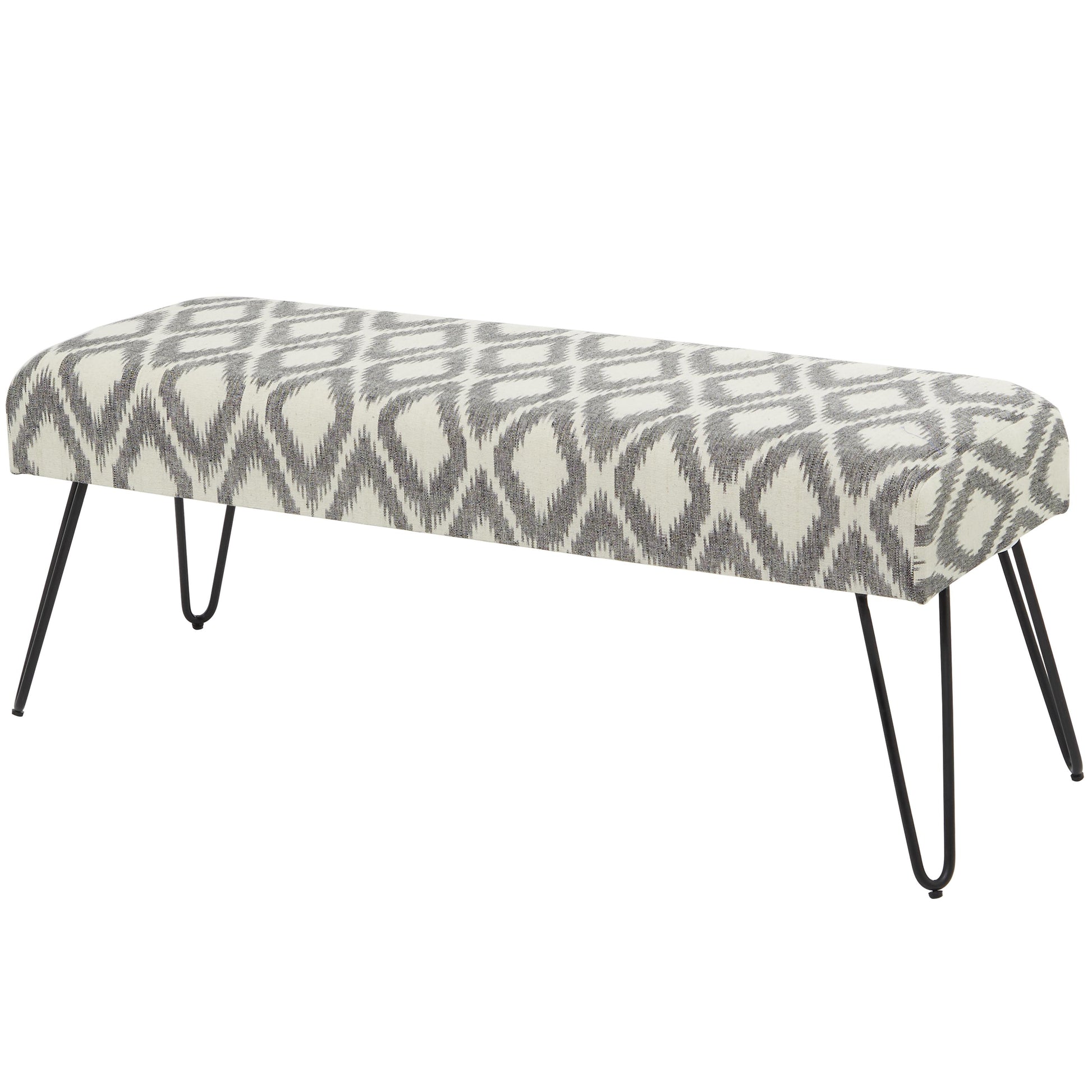 Tribal Cotton Fabric Home Bench with Metal Hairpin Legs