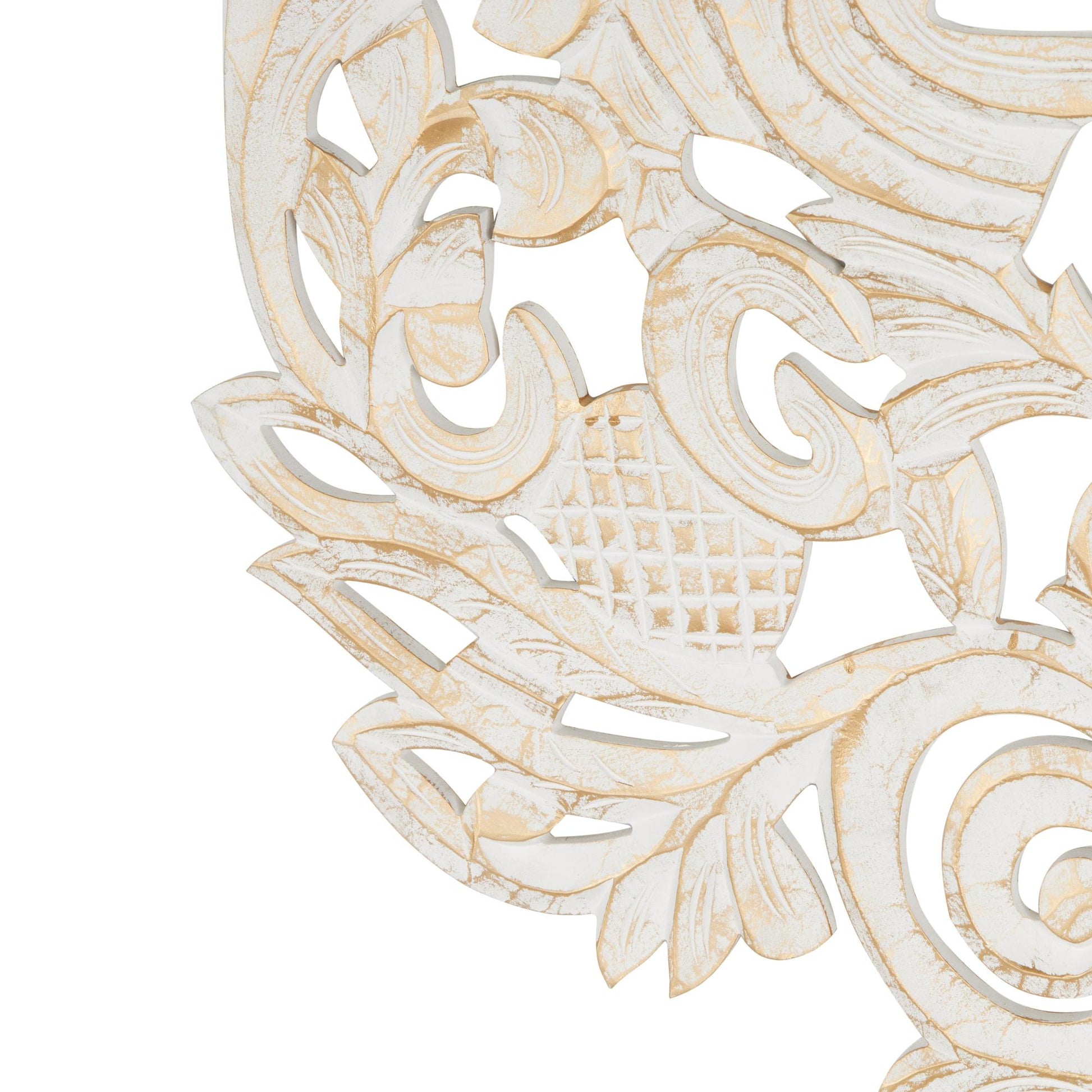 Tree Gold Wooden Handmade Carved Home Wall Decor with Scroll Details