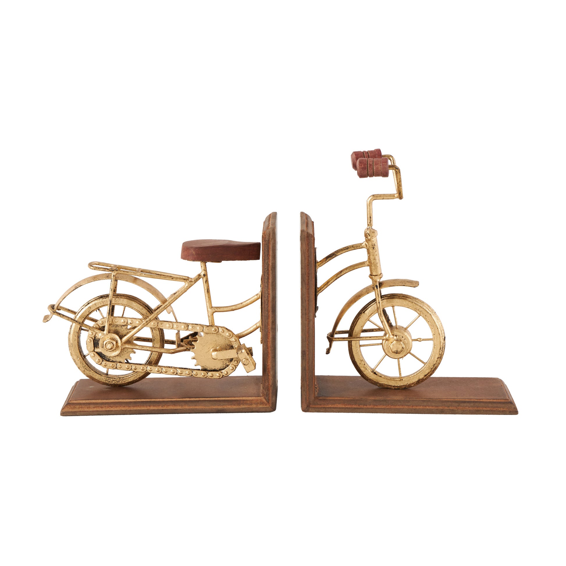 Set of 2 Bike Brass Wooden Decorative Bookends