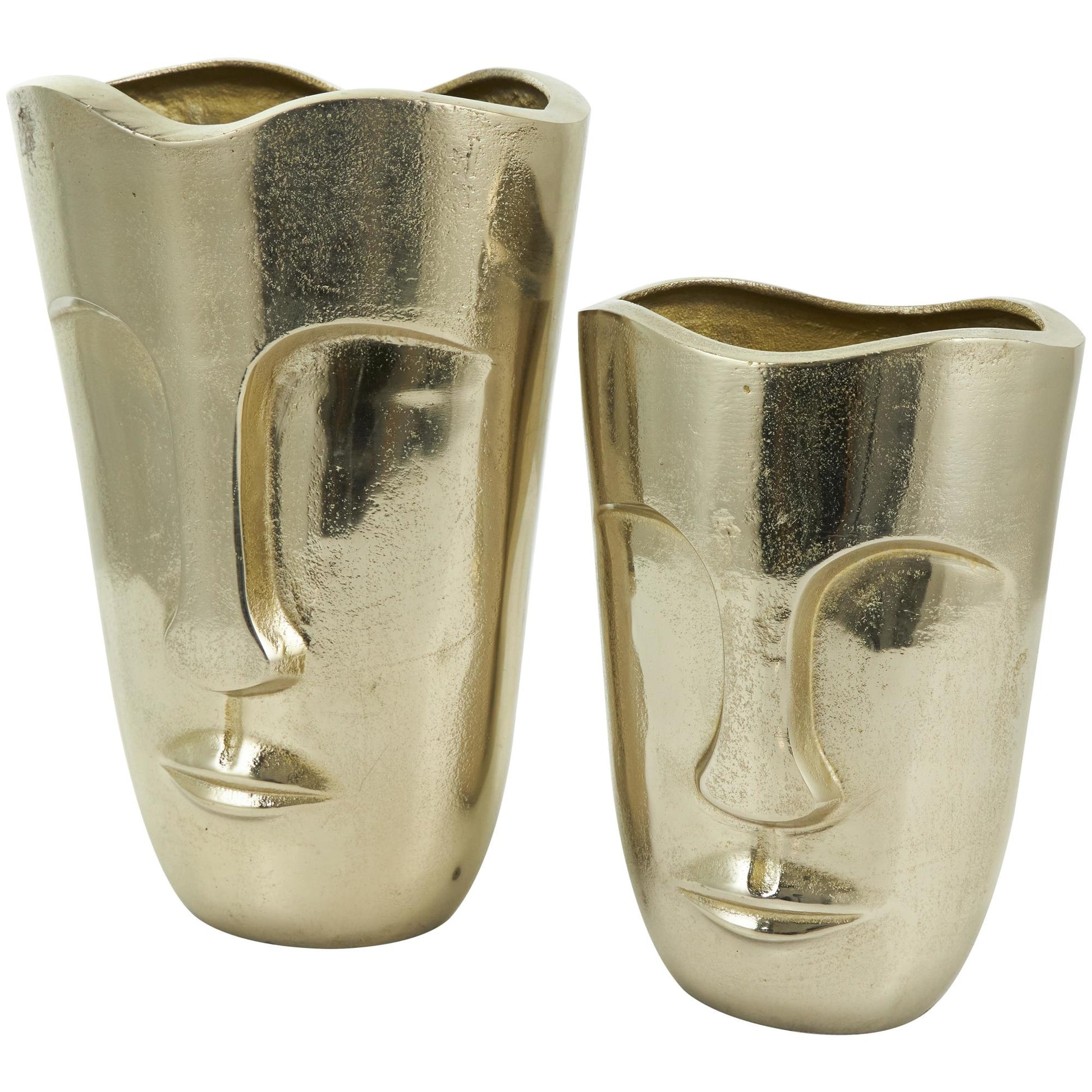 Set of 2 Face Gold Aluminum Metal Decorative Vase with Abstract Details