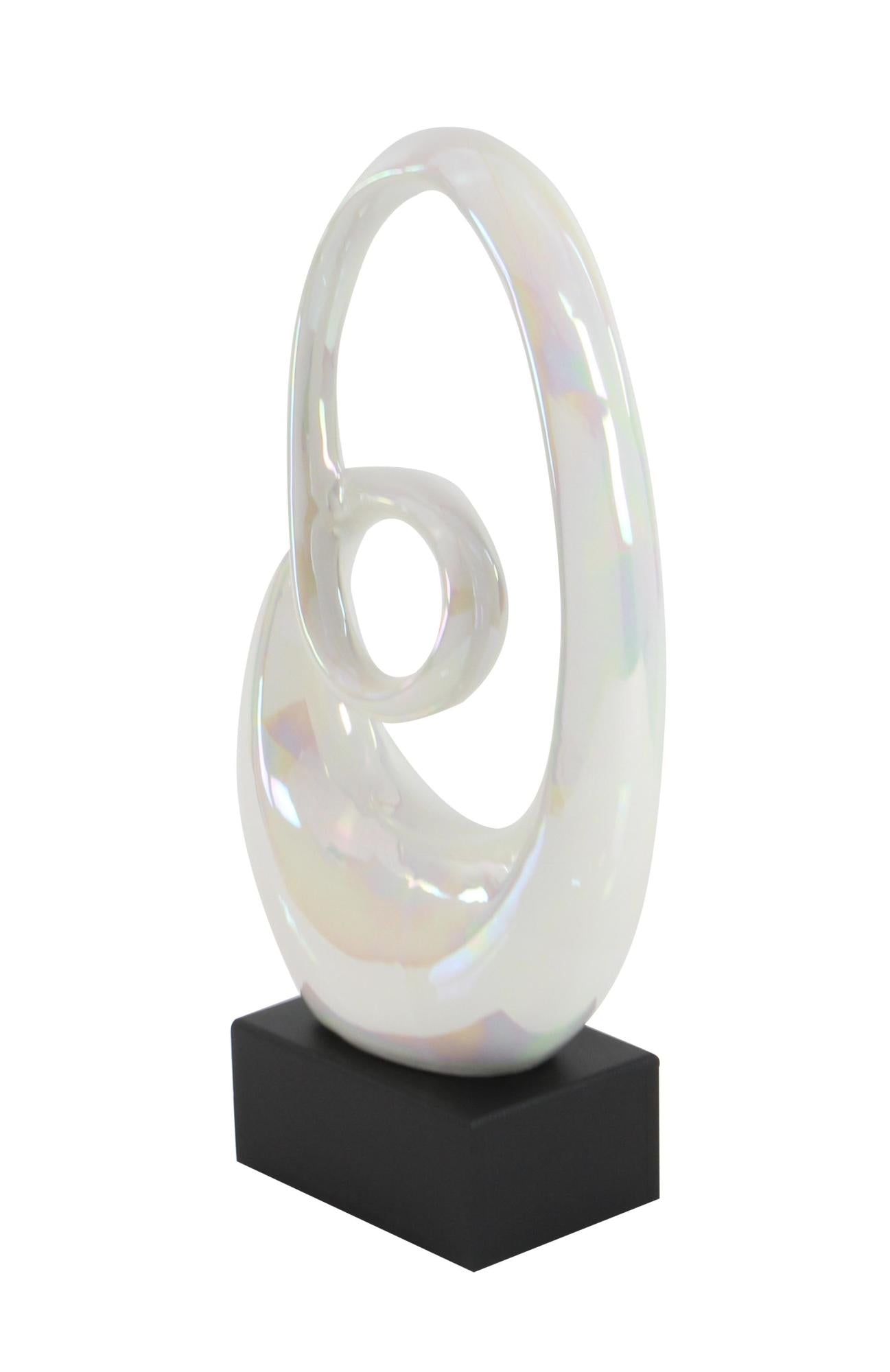 Abstract Ceramic Swirl Decorative Sculpture with Black Wooden Base