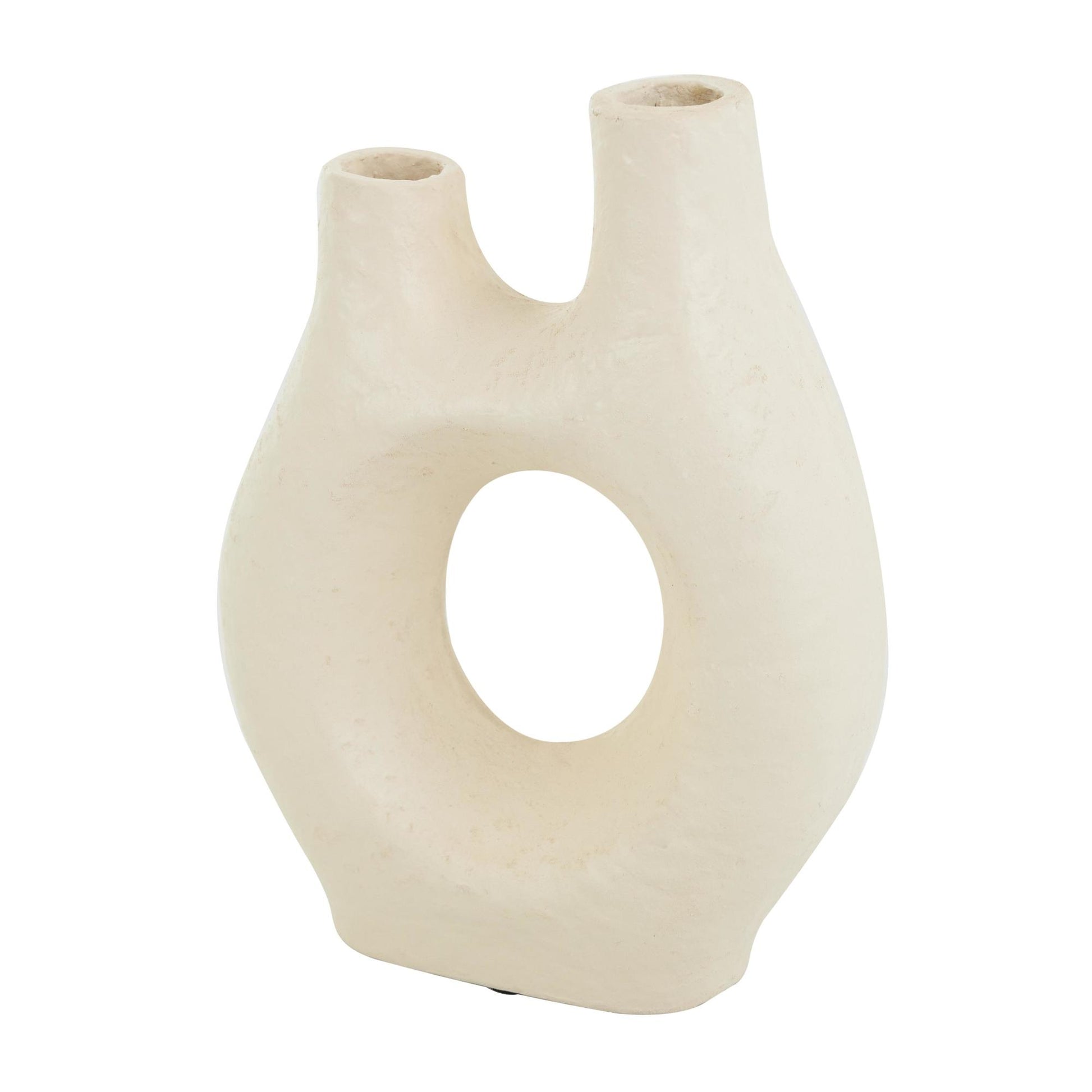 Abstract Beige Paper Mache Rounded Decorative Vase with Double Openings