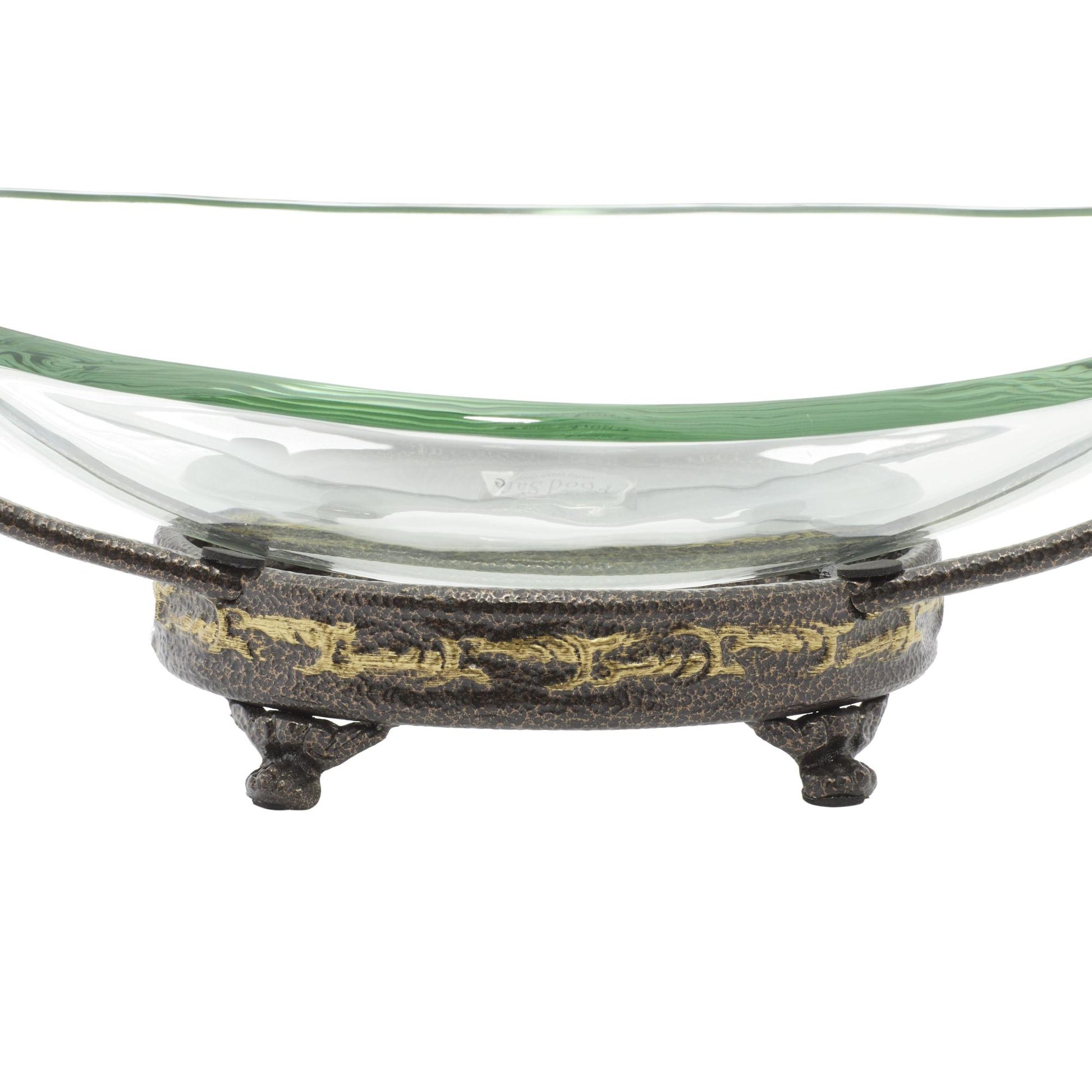Kitchen Clear Tempered Glass Decorative Serving Bowl with Brown Metal Base