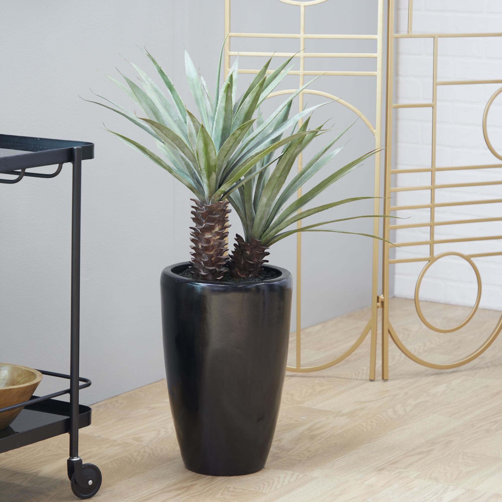 Dracaena Green Faux Foliage Indoor Outdoor Artificial Plant with Realistic Leaves and Black Fiberglass Pot