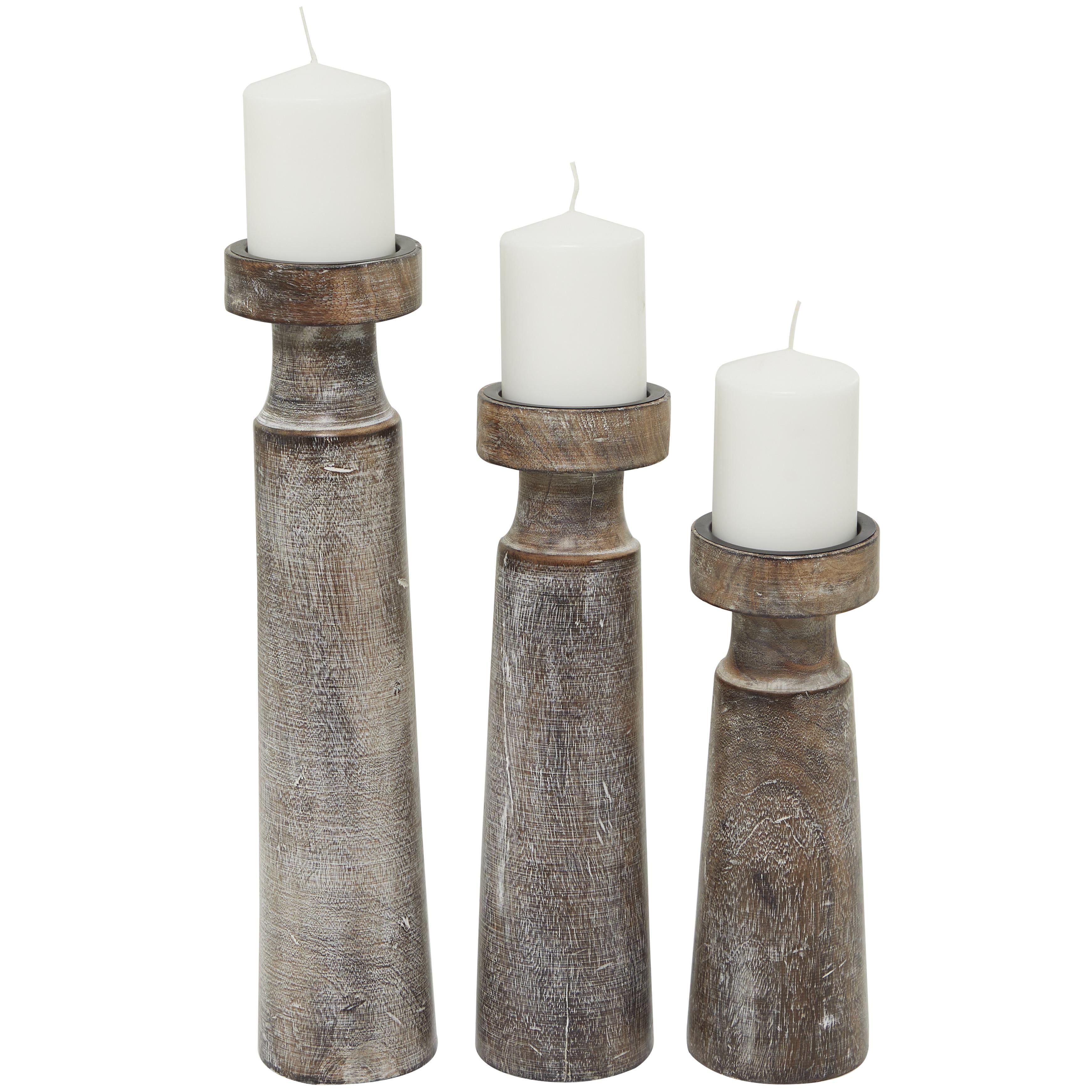 Set of 3 Floral Mango Wood Handmade Vine Decorative Candle Holder with Whitewashed Cream Backing