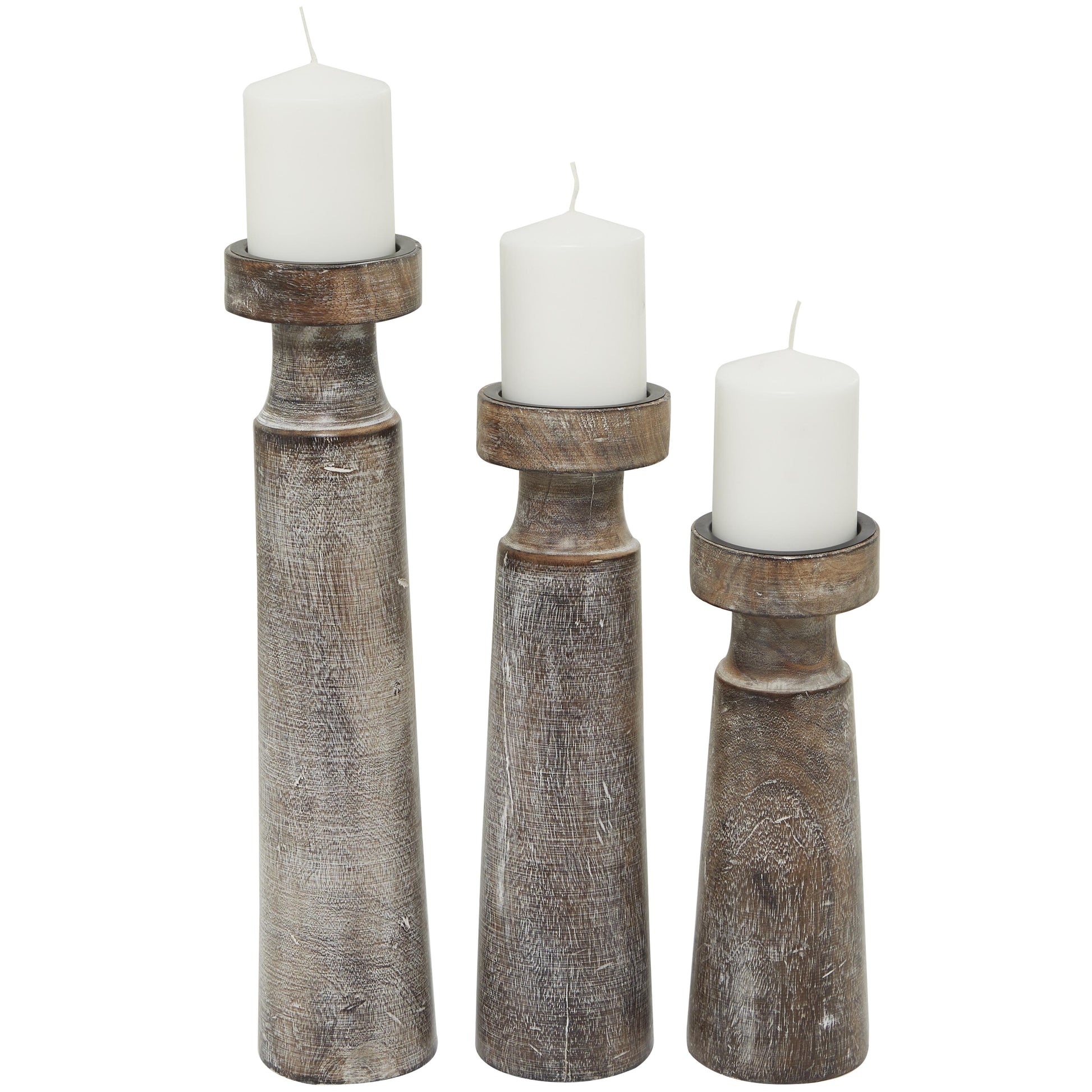 Set of 3 Floral Mango Wood Handmade Vine Decorative Candle Holder with Whitewashed Cream Backing