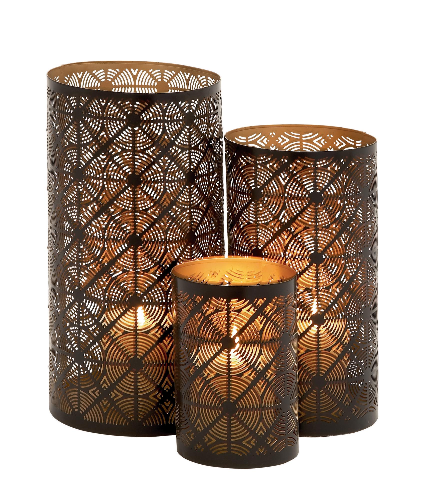 Set of 3 Geometric Metal Decorative Indoor Outdoor Candle Lantern Set of 3 12", 10", 6"H