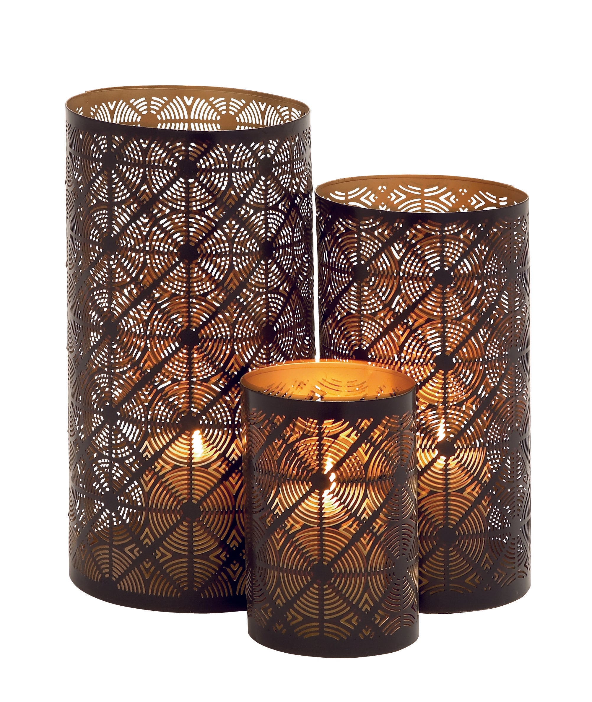 Set of 3 Geometric Metal Decorative Indoor Outdoor Candle Lantern Set of 3 12", 10", 6"H