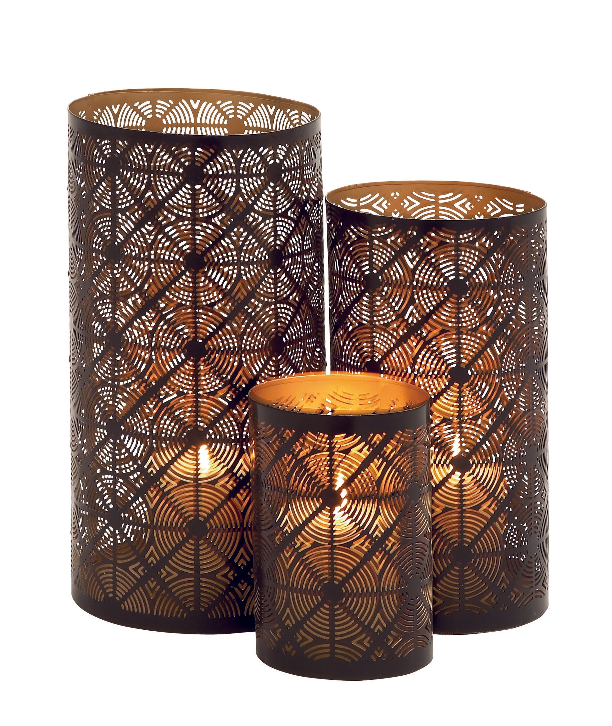 Set of 3 Geometric Metal Decorative Indoor Outdoor Candle Lantern Set of 3 12", 10", 6"H