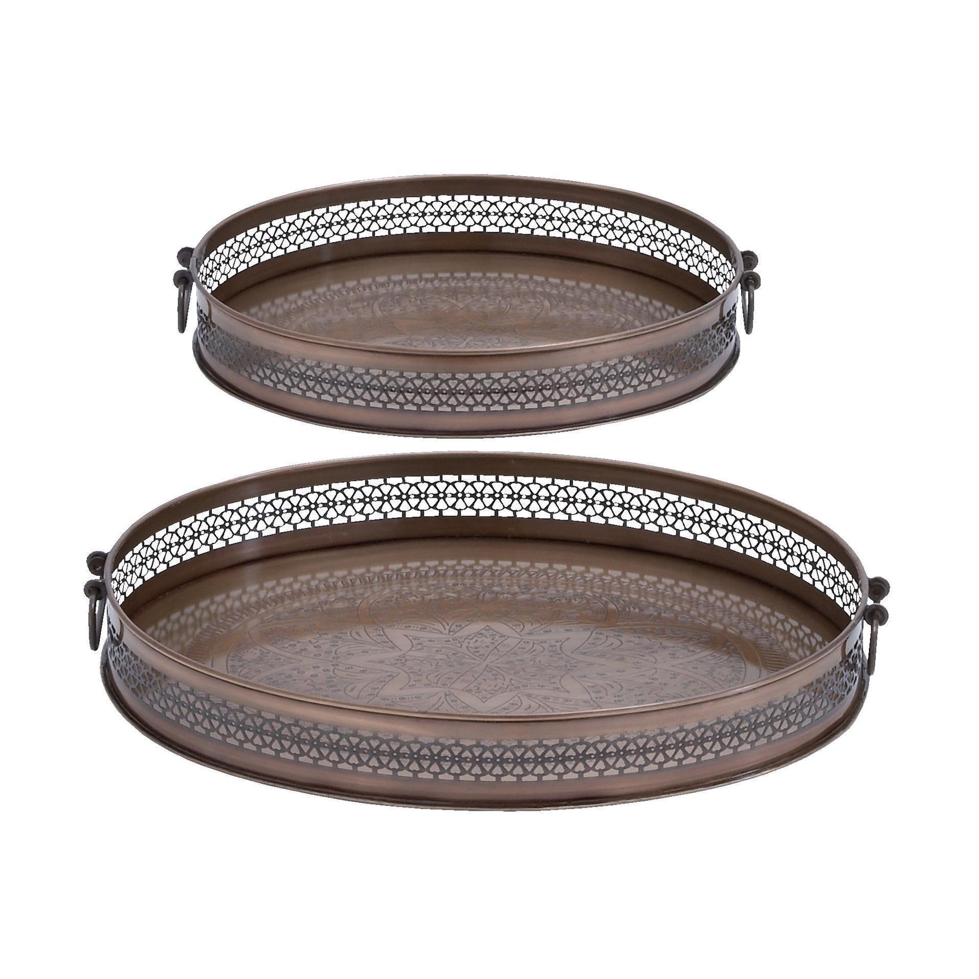 Set of 2 Floral Brown Metal Living Room Decor Tray