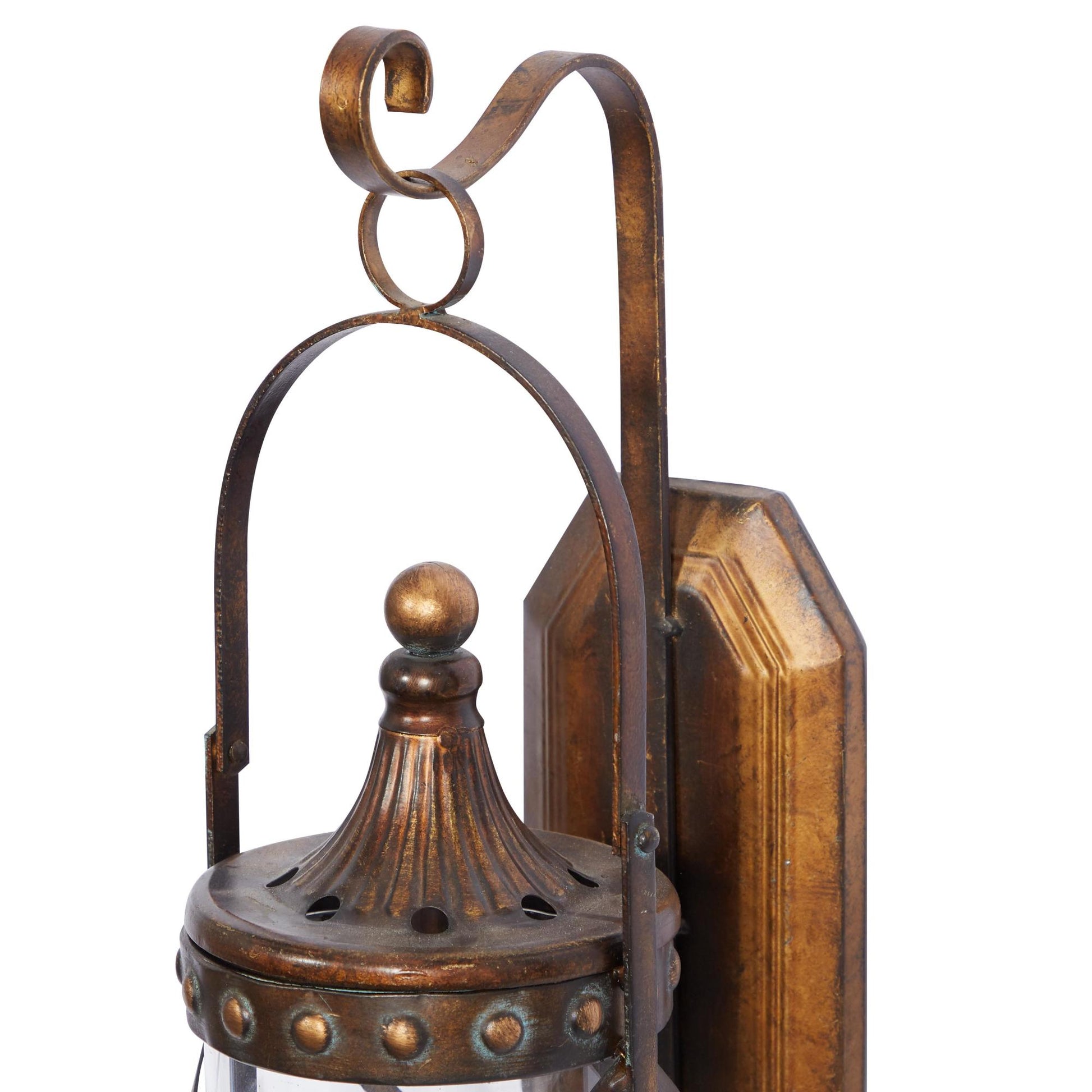 Fleur De Lis Metal Suspended Studded Single Candle Indoor Outdoor Wall Sconce with Scroll Details