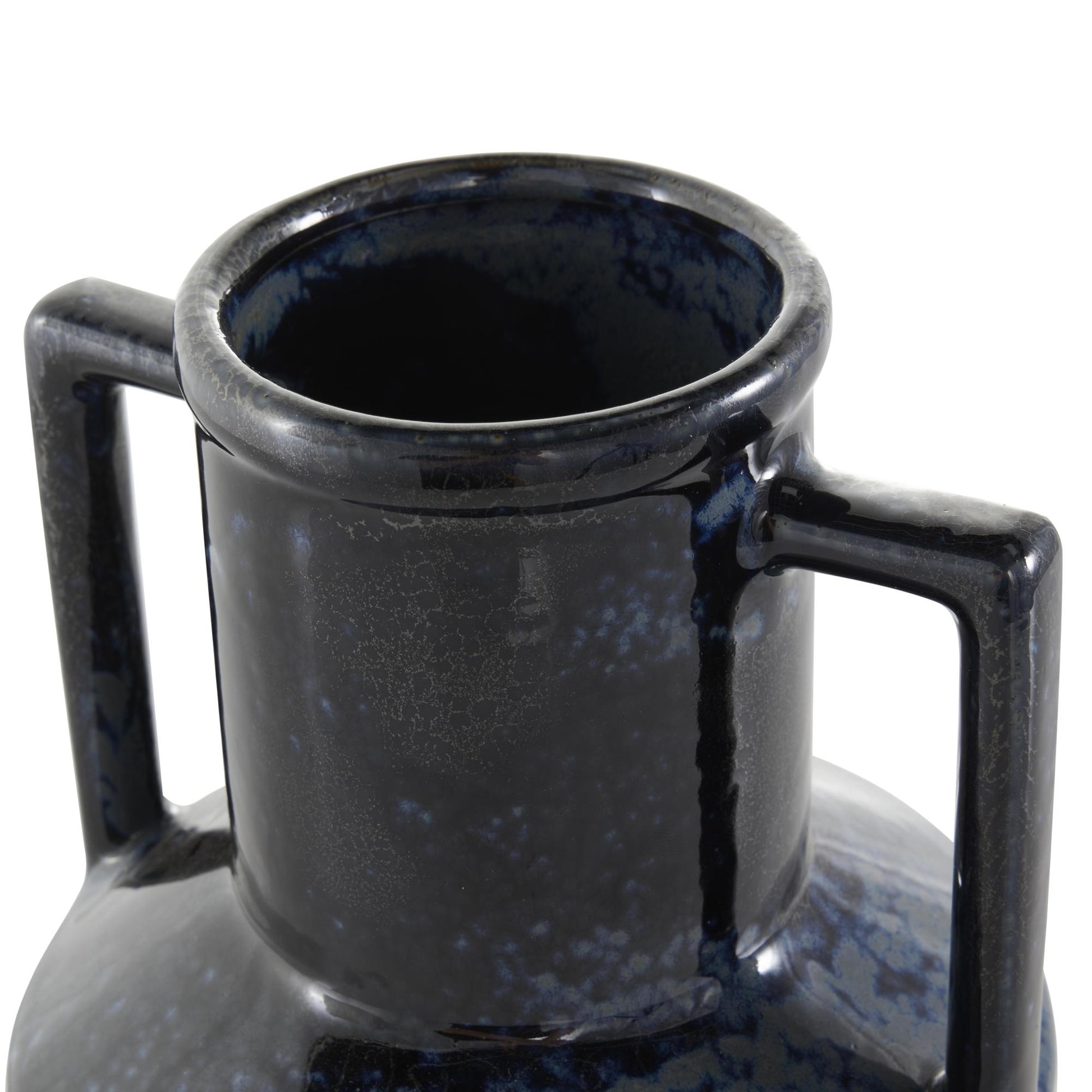Dark Blue Ceramic Ombre Textured Decorative Vase with Rectangular Handles