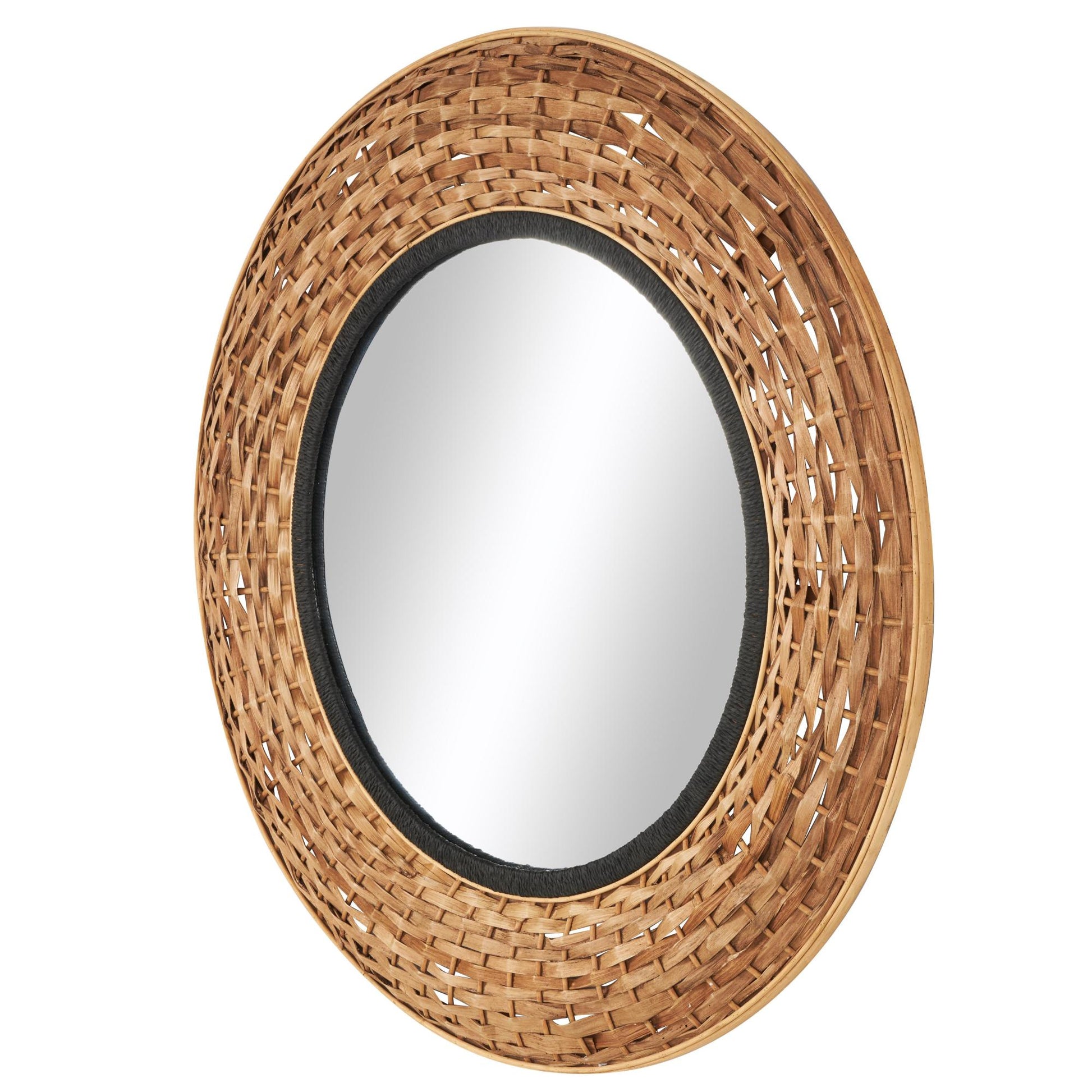 Tribal Brown Seagrass Handmade Room Wall Mirror with Black Inner Frame