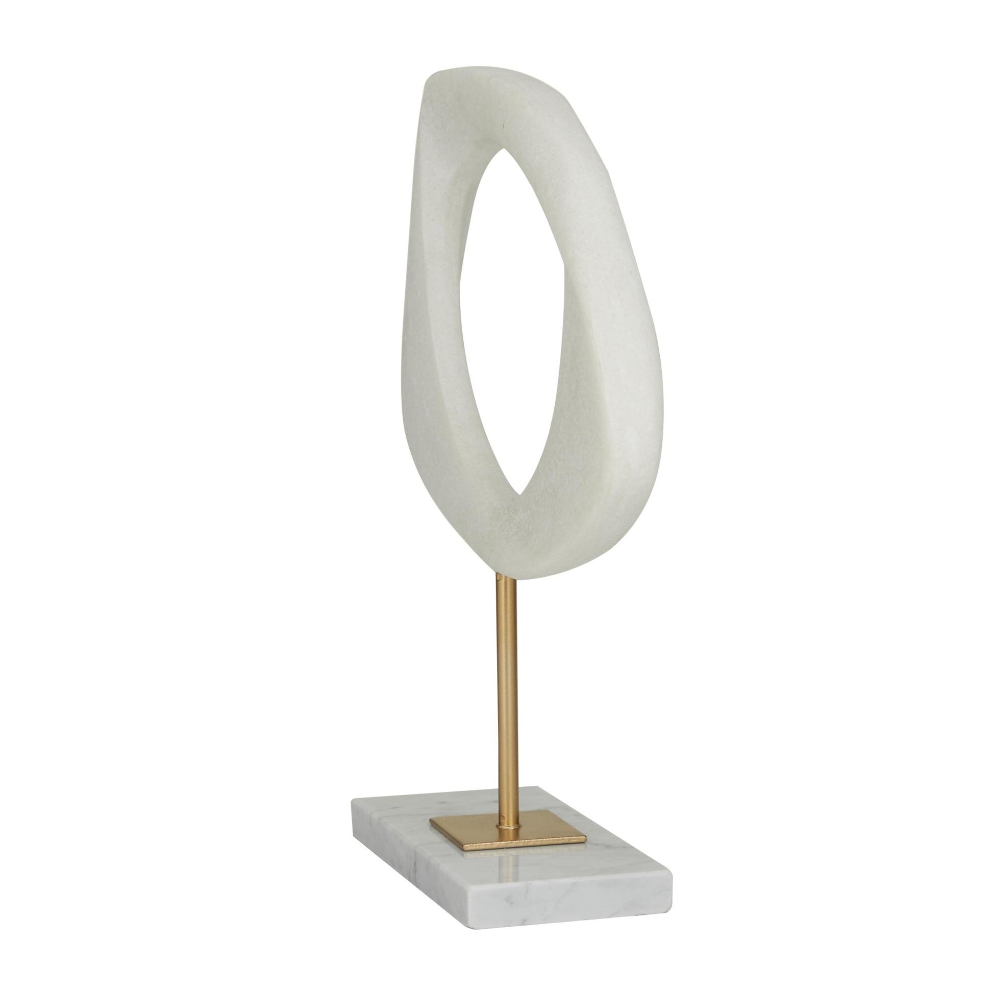 Abstract White Polystone Cut-Out Decorative Sculpture with Marble Stand