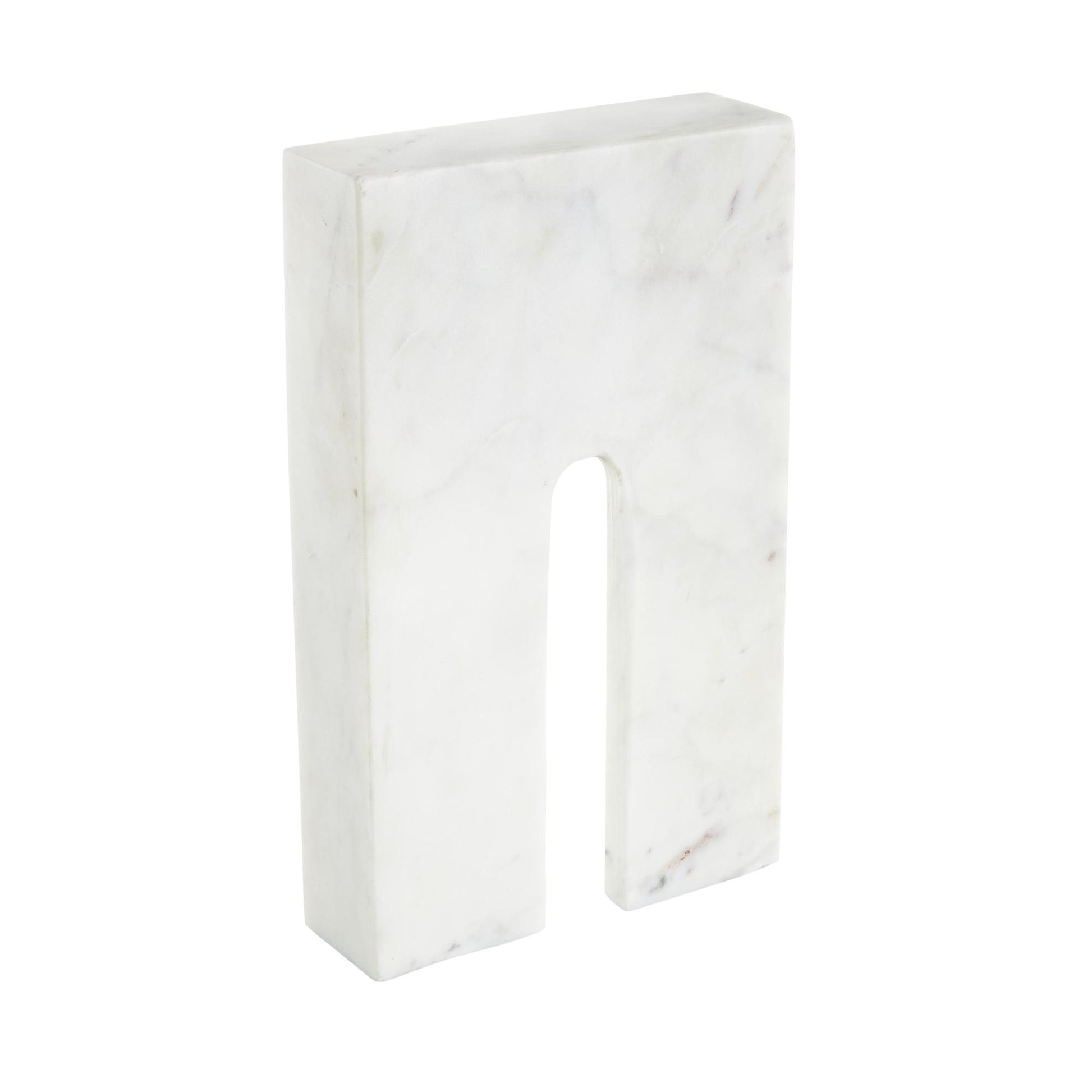 Geometric Marble Rectangular Decorative Sculpture with Arched Groove Interior 6" x 2" x 11"