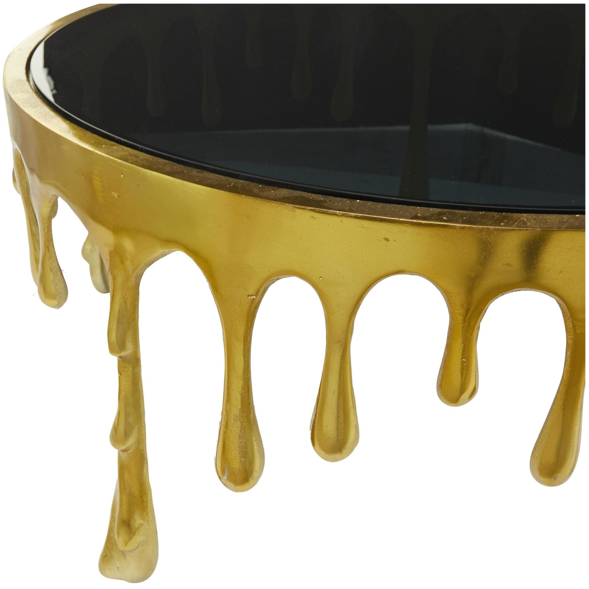Abstract Aluminum Metal Drip Living Room Coffee Table with Melting Designed Legs and Shaded Glass Top